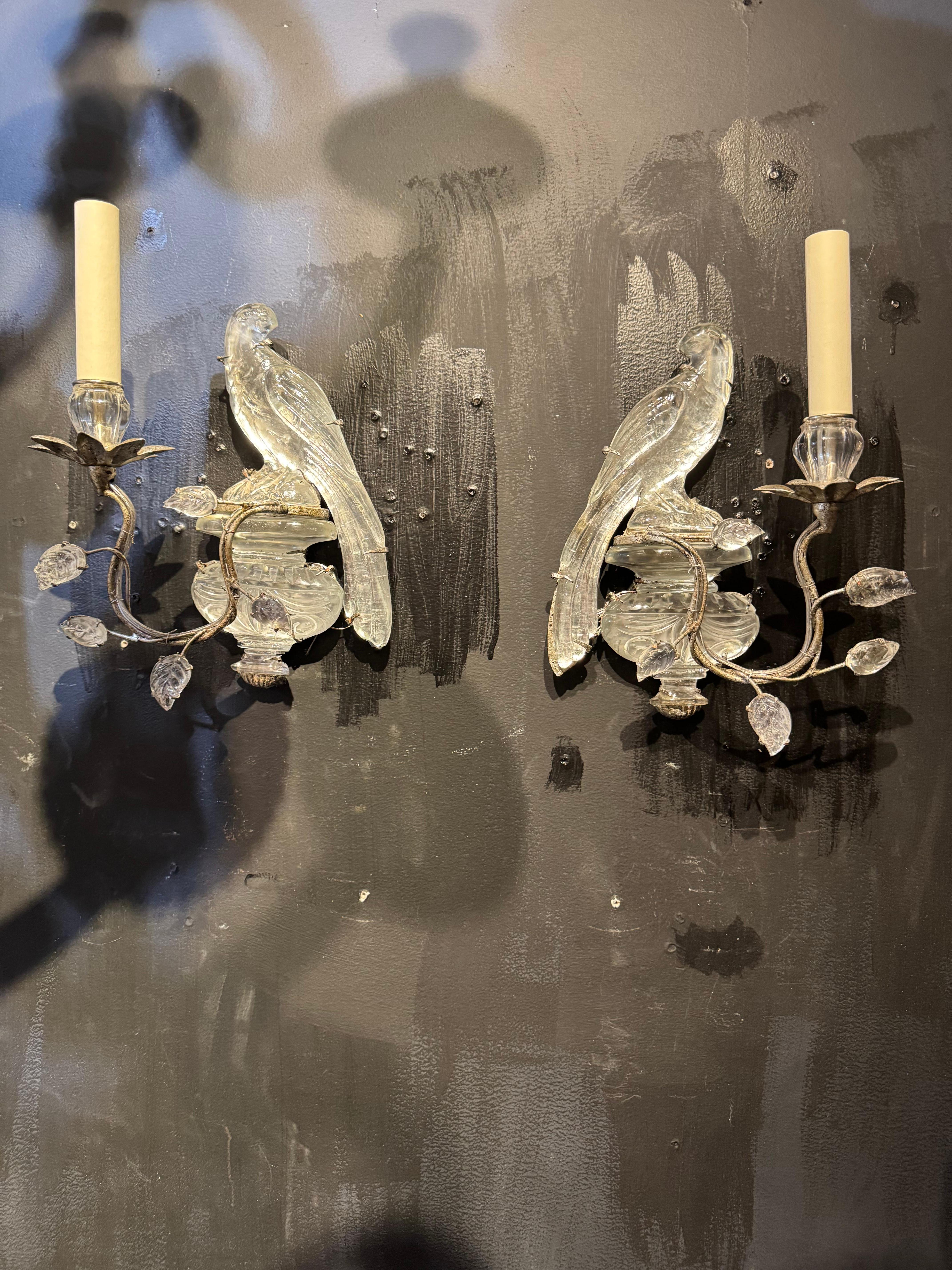 Francese Coppia di appliques a una luce Bagues degli anni '30  foglia d'argento in vendita