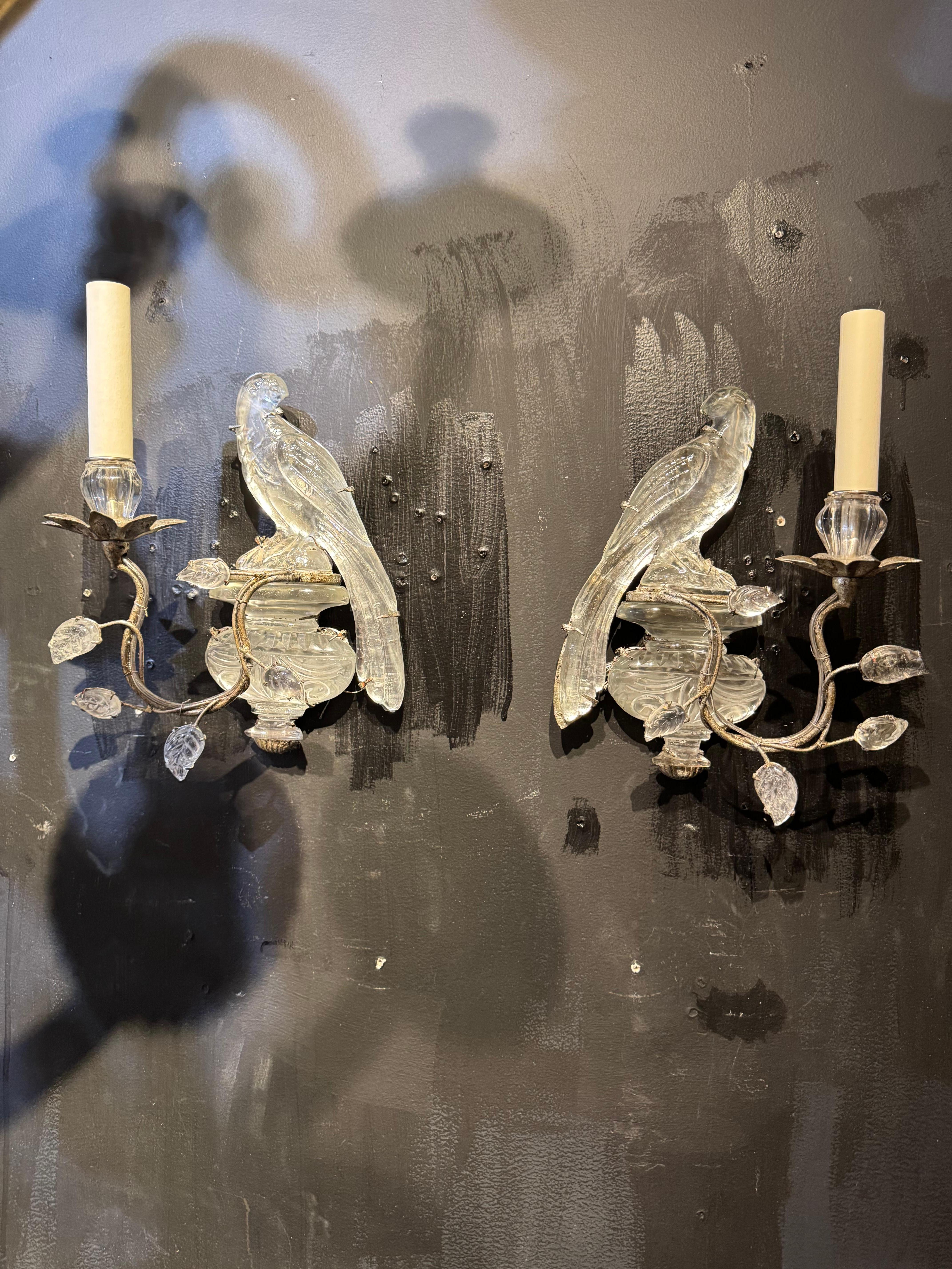 Coppia di appliques a una luce Bagues degli anni '30  foglia d'argento In condizioni buone in vendita a New York, NY