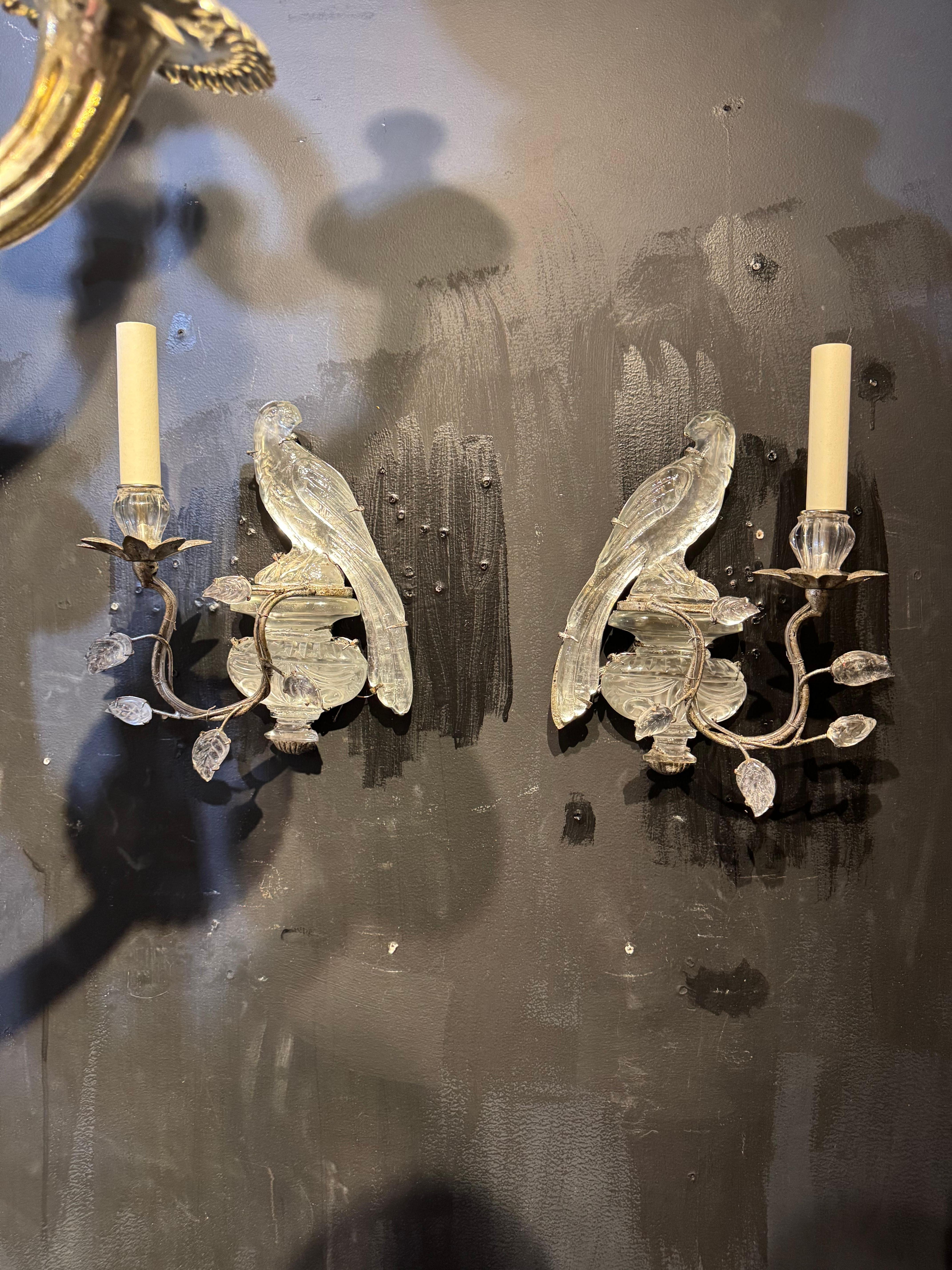 Metallo Coppia di appliques a una luce Bagues degli anni '30  foglia d'argento in vendita