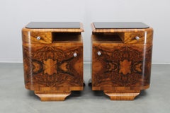 Pair 1930s Czech Art Deco Walnut Nightstands