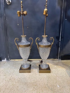 Pair 1930’s Empire Cut Crystal Table Lamps