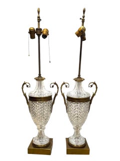 Pair 1930’s Empire Cut Crystal Table Lamps