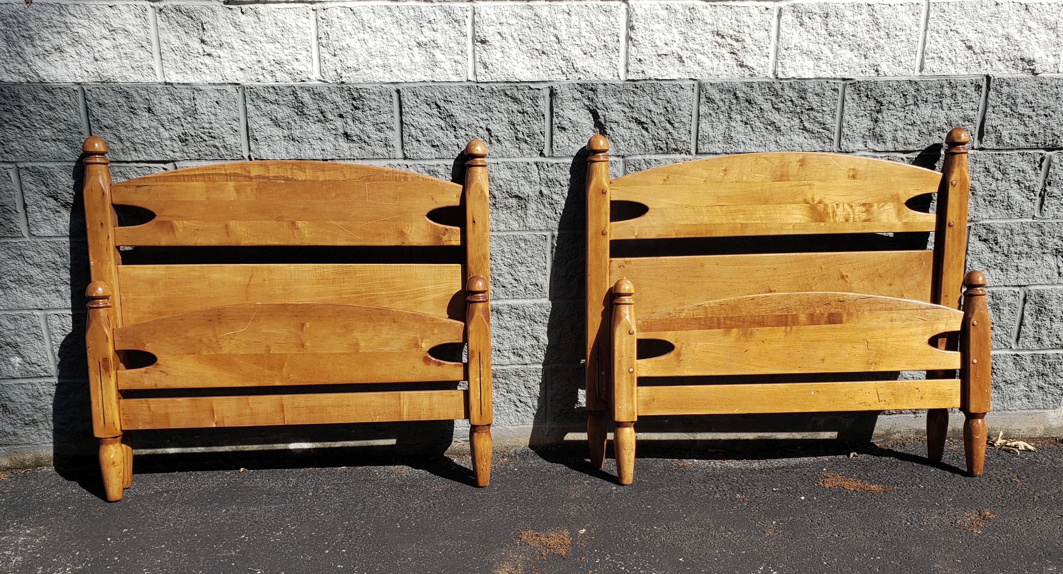 Pair 1930s Ethan Allen by Baumritter Refinished Heirloom Maple Twin Bed Frames   1