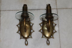 Pair 1930's French Art Deco Bronze Wall Sconces attributed to Jules Leleu