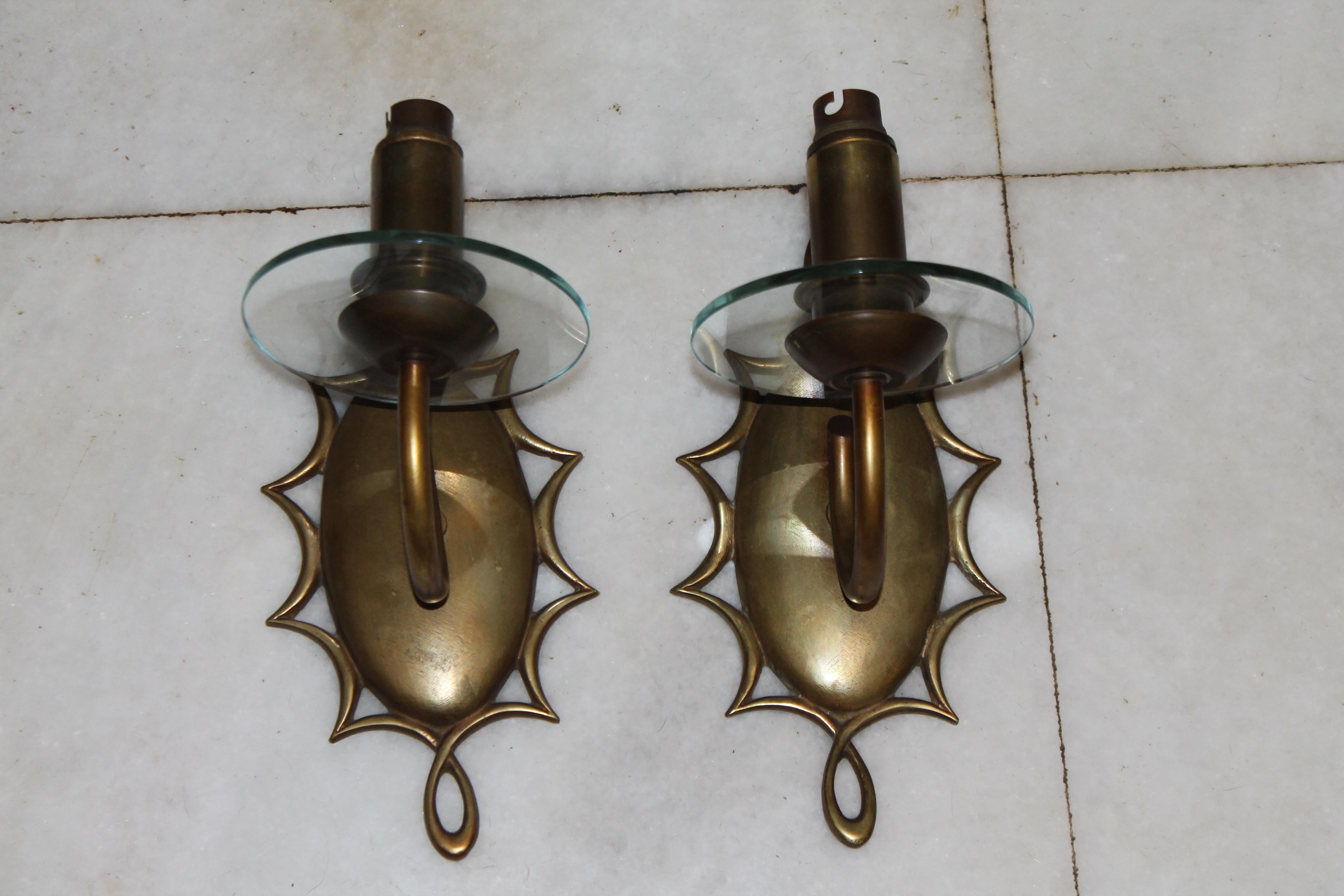 Pair 1930's French Art Deco Bronze Wall Sconces attributed to Jules Leleu In Good Condition For Sale In Opa Locka, FL
