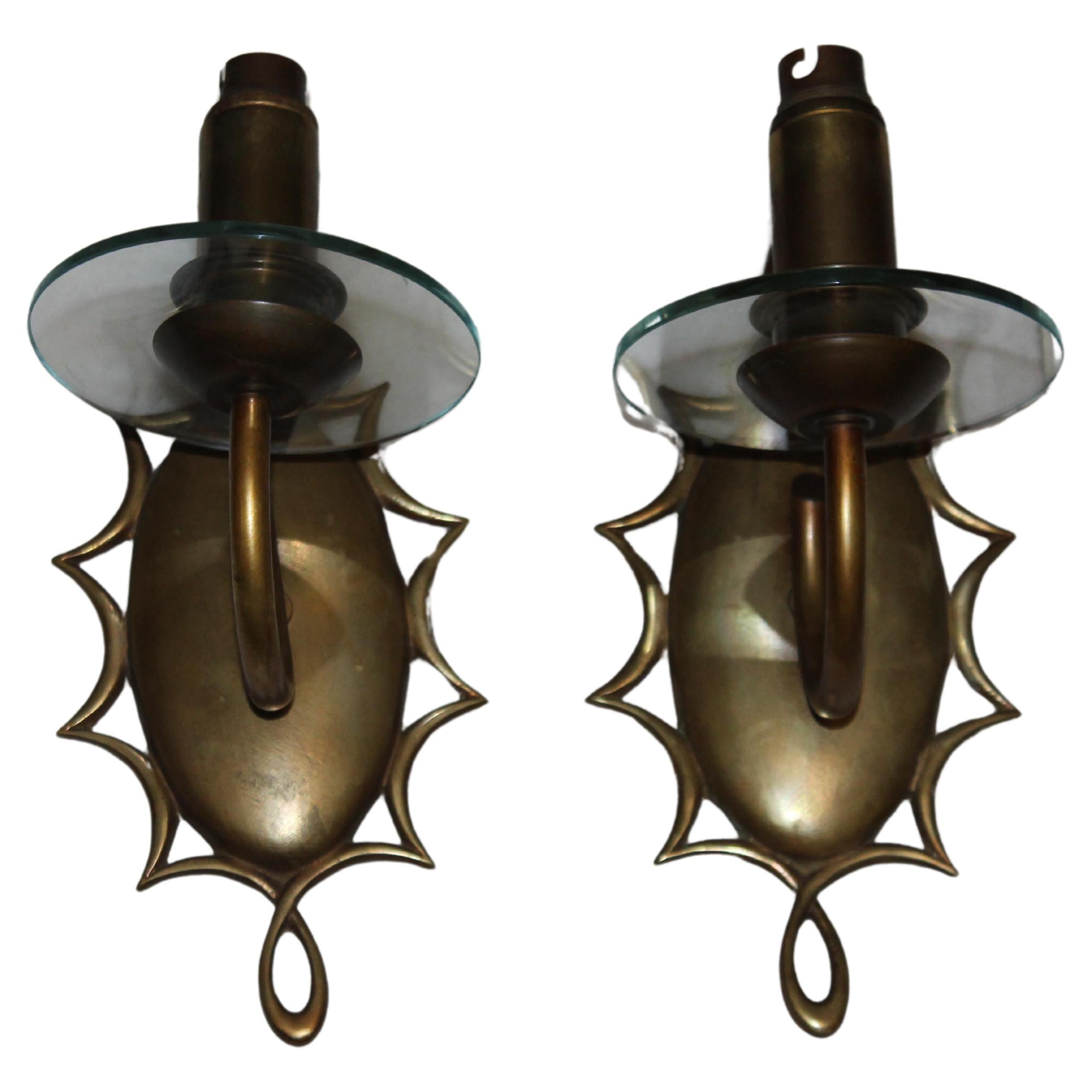 Pair 1930's French Art Deco Bronze Wall Sconces attributed to Jules Leleu For Sale