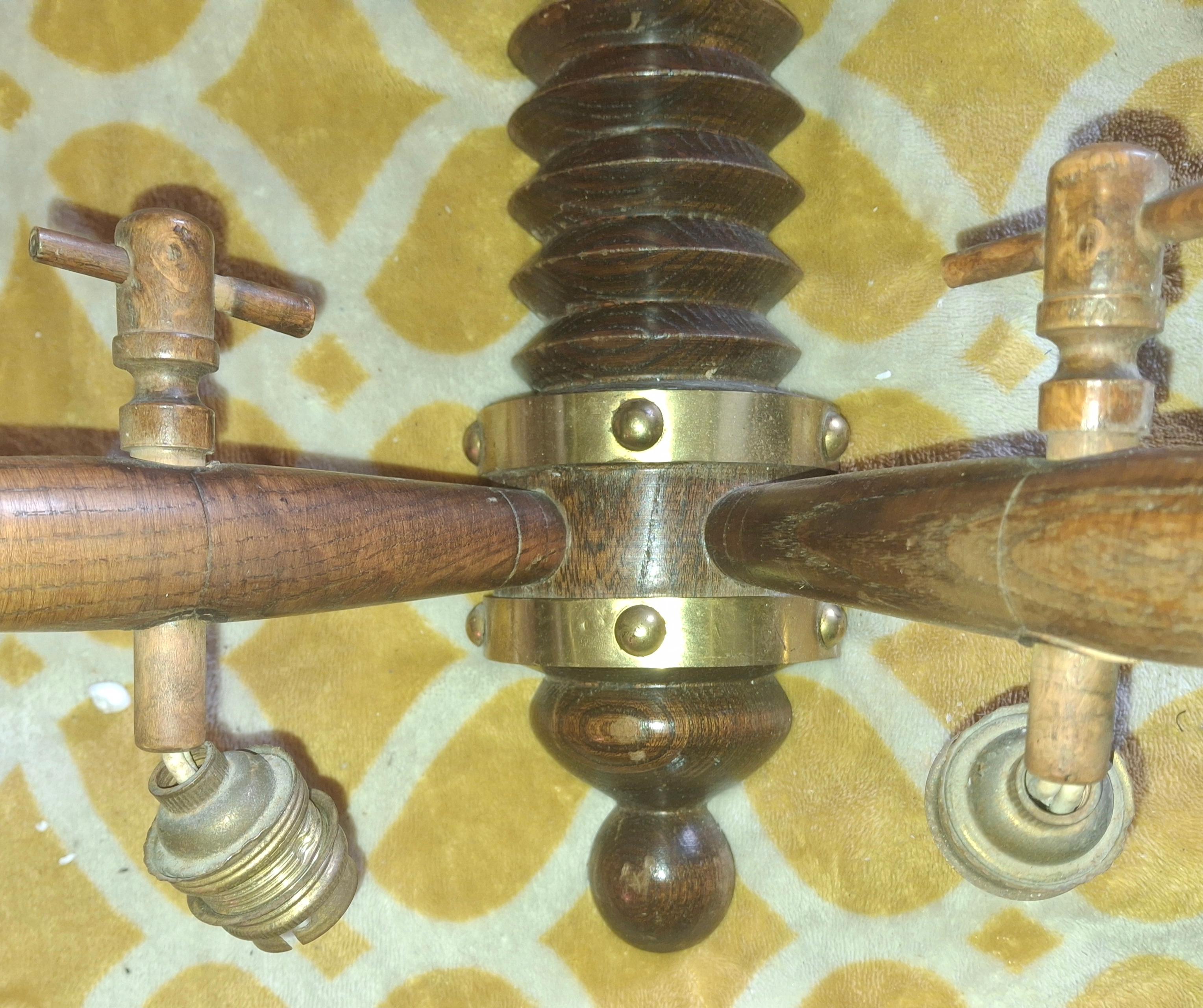 Pair 1930's French Art Deco Carved Wood Designer Wall Sconces by Charles Dudouyt For Sale 6