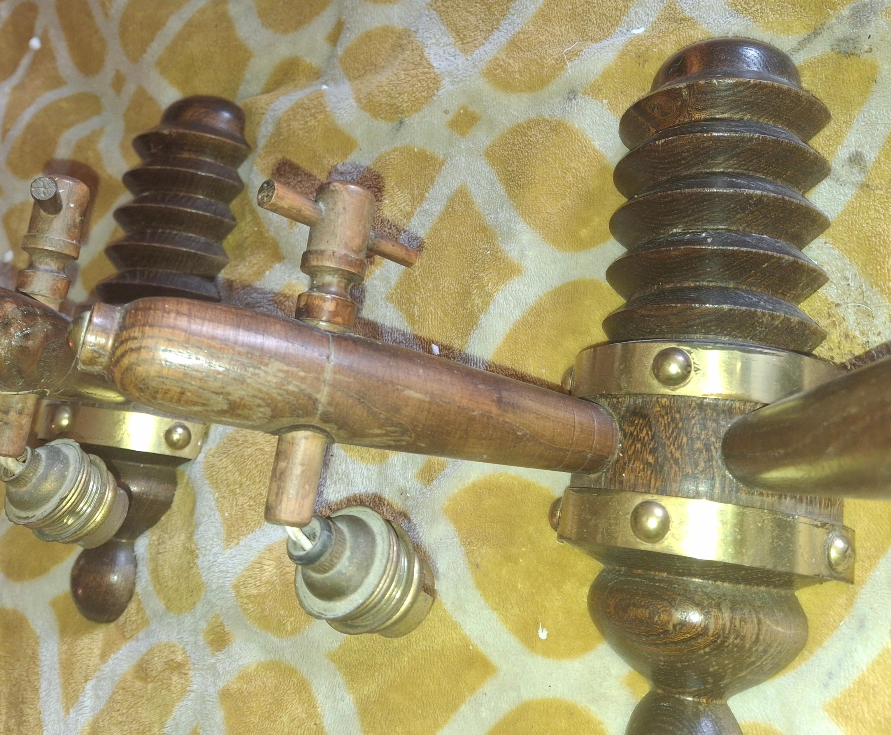 Pair 1930's French Art Deco Carved Wood Designer Wall Sconces by Charles Dudouyt For Sale 10