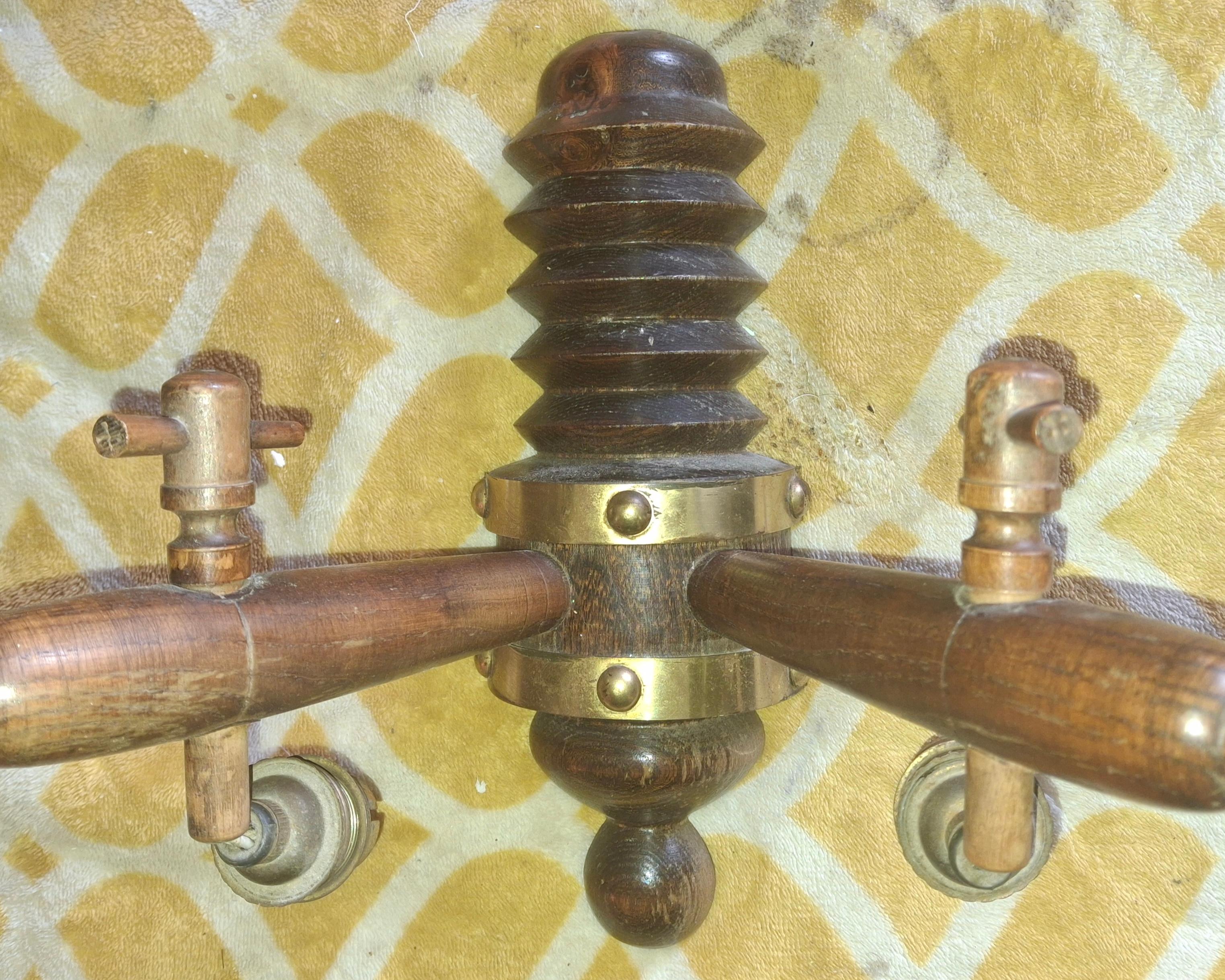 Pair 1930's French Art Deco Carved Wood Designer Wall Sconces by Charles Dudouyt For Sale 12