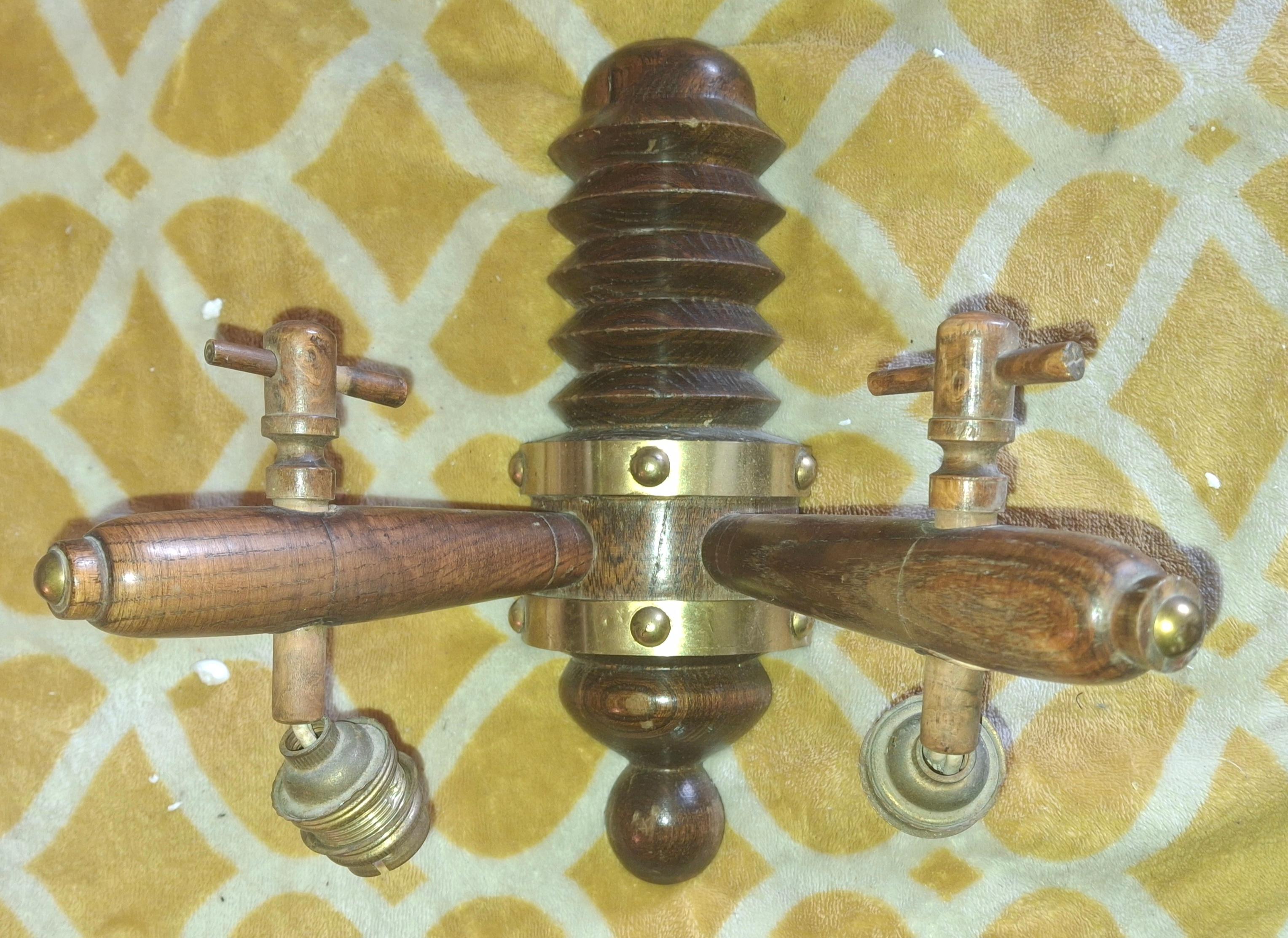 Pair 1930's French Art Deco Carved Wood Designer Wall Sconces by Charles Dudouyt For Sale 5