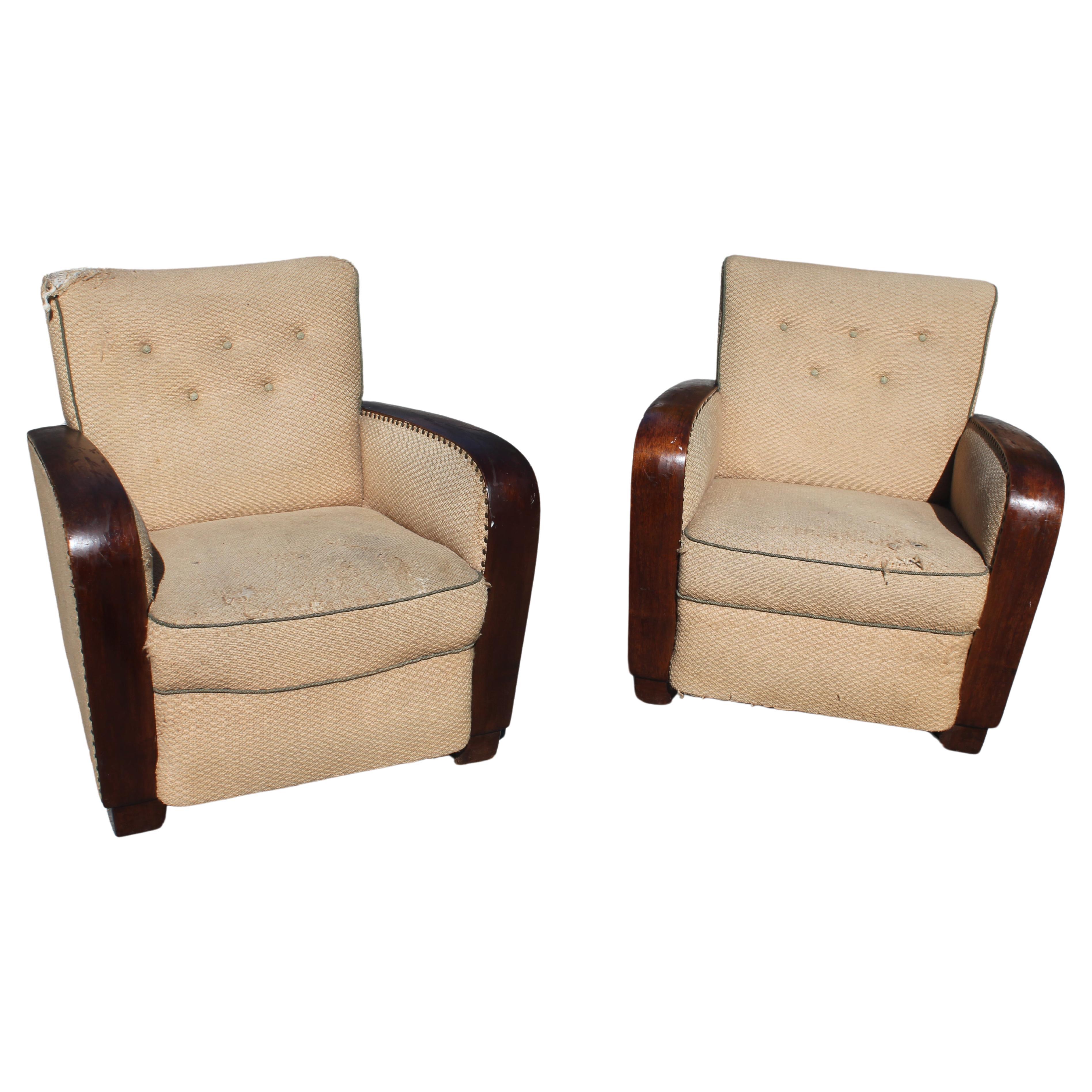 Pair 1930's French Art Deco Classic "Speed" Club Chairs For Sale