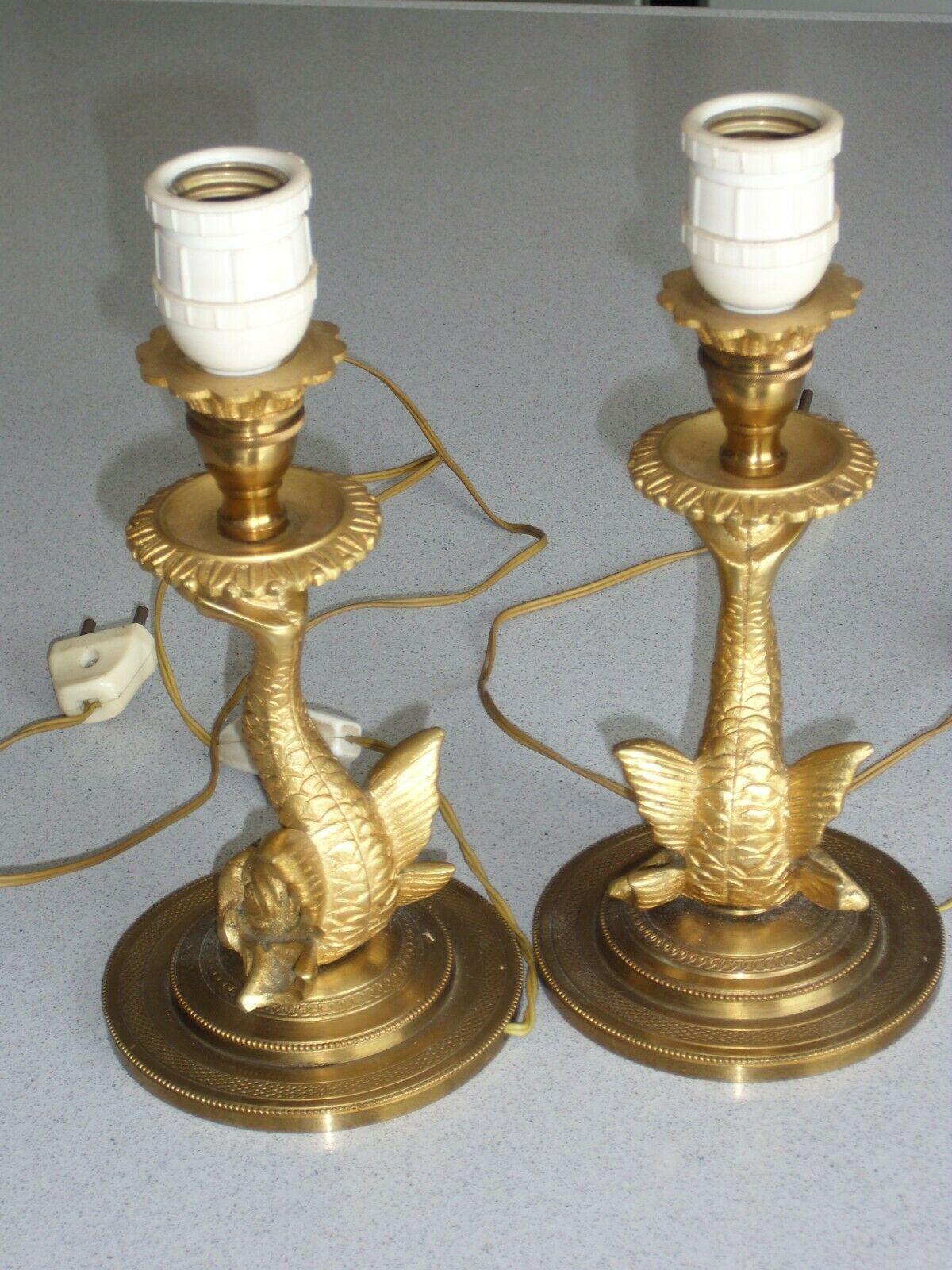 Paire de lampes de table en bronze doré Art déco français des années 1930 Dauphin/ KOI/ Créature marine en vente 5