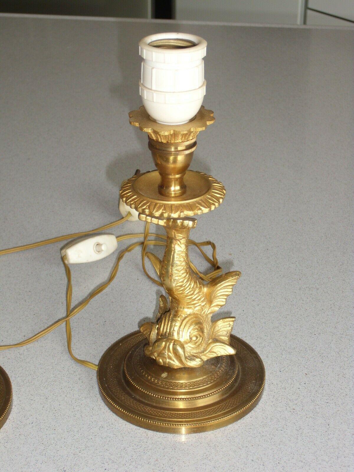 Paire de lampes de table en bronze doré Art déco français des années 1930 Dauphin/ KOI/ Créature marine en vente 6