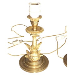 Pair 1930's French Art Deco Gilt Bronze Dolphin/ Koi/ Sea Creature Table Lamps