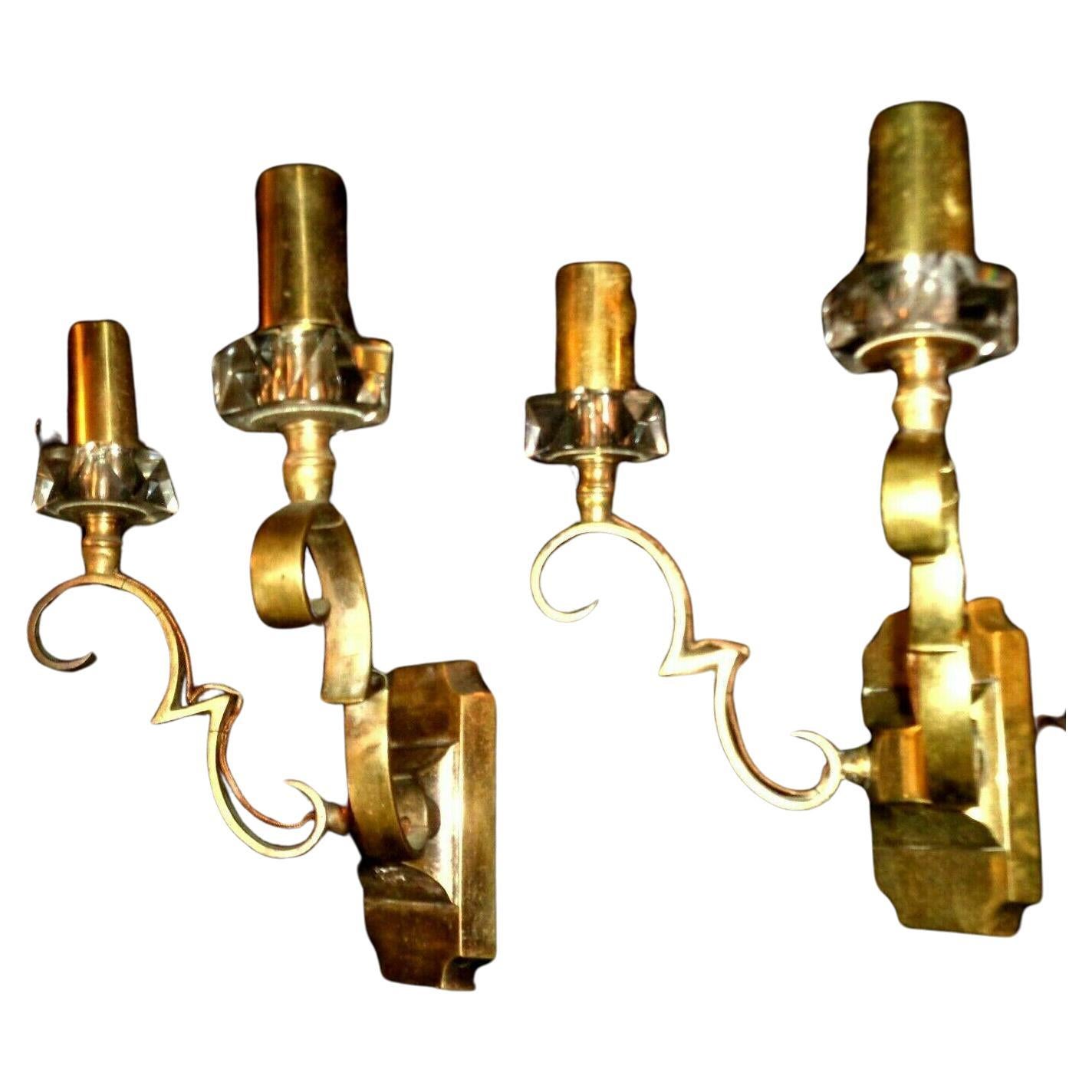 Pair 1930s French Art Deco Gilt Bronze Wall Sconces Documented by Jules Leleu For Sale