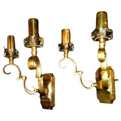Pair 1930s French Art Deco Gilt Bronze Wall Sconces Documented by Jules Leleu