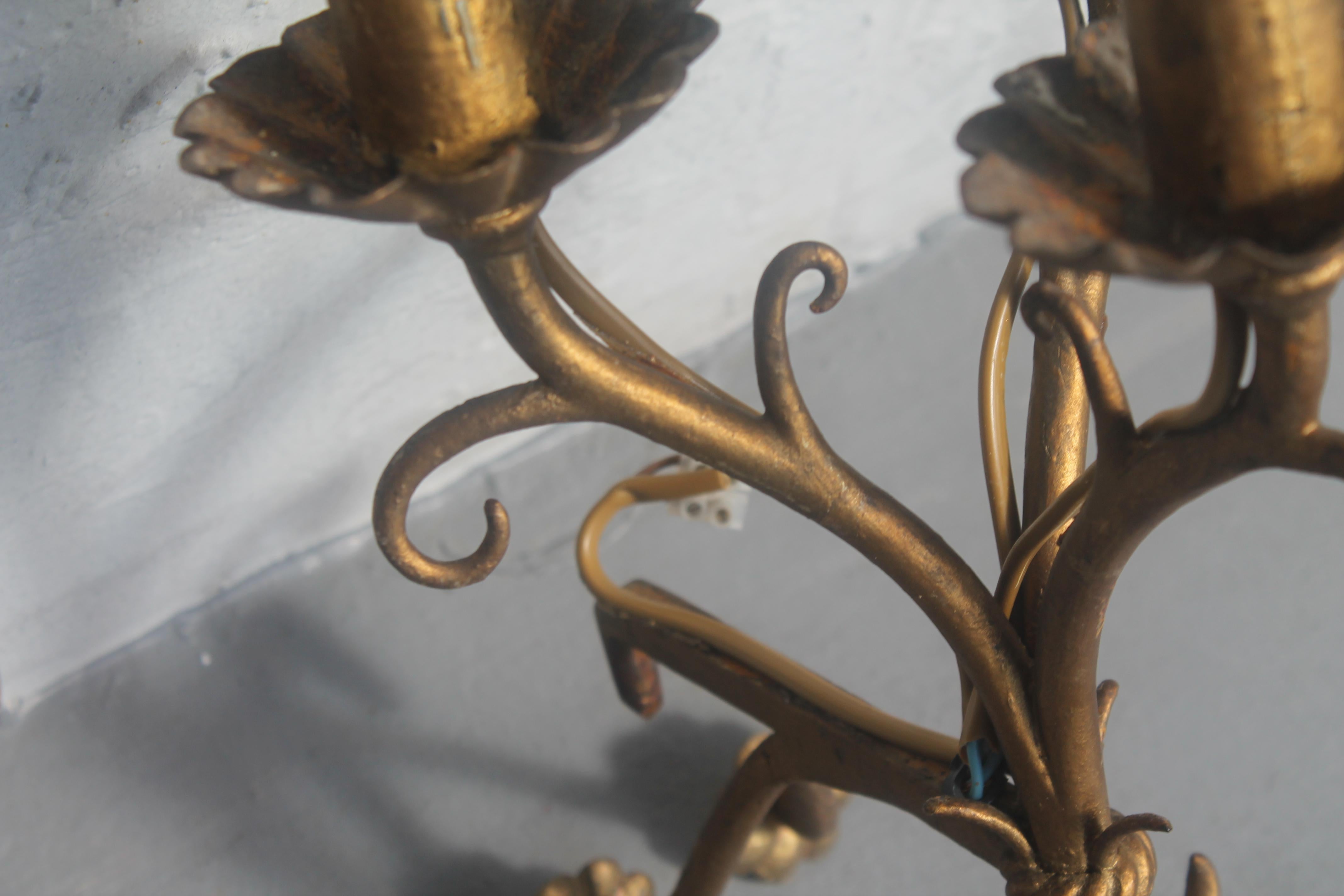 Pair 1930's French Art Deco Gilt Metal Wall Sconces In Good Condition For Sale In Opa Locka, FL