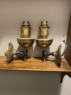 Pair 1930s French Art Deco Patinated Bronze Fists/ Hands Holding Torch A. Arbus