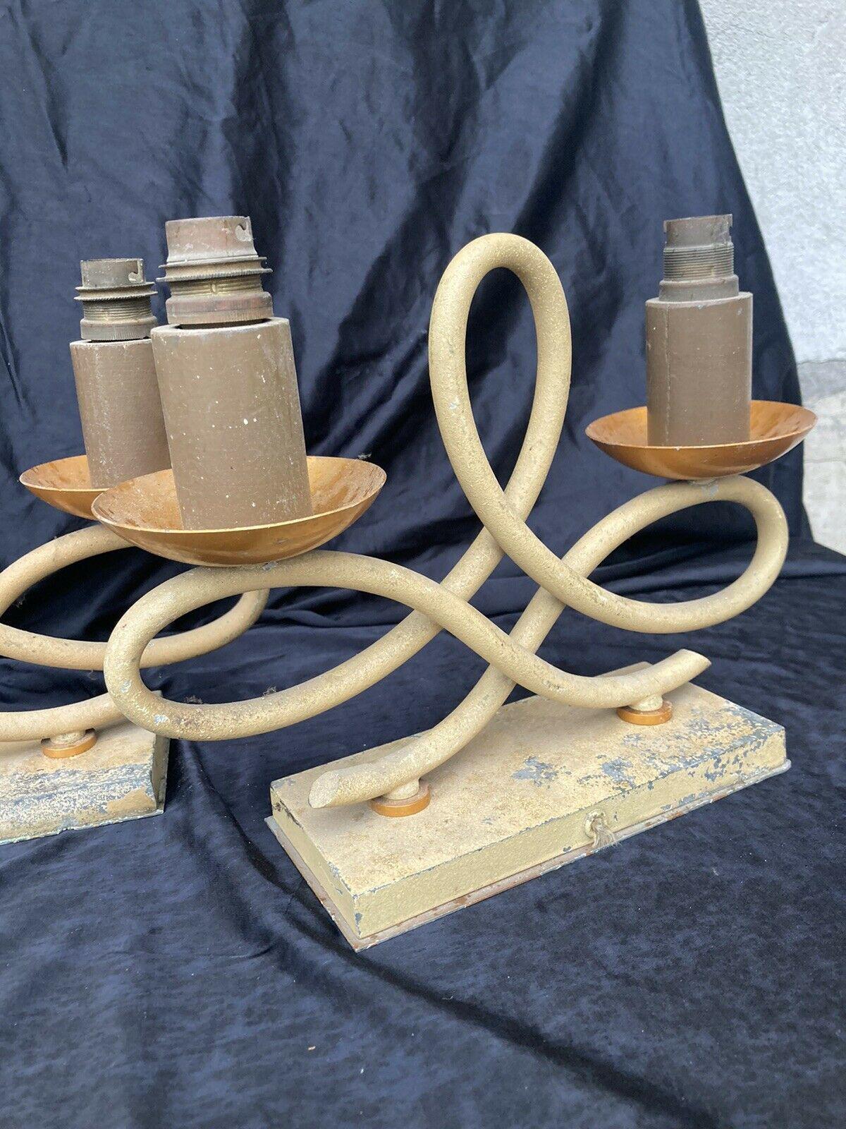 Pair 1930's French Art Deco Scrolled Table Lamps attr. Jules Leleu In Good Condition For Sale In Opa Locka, FL