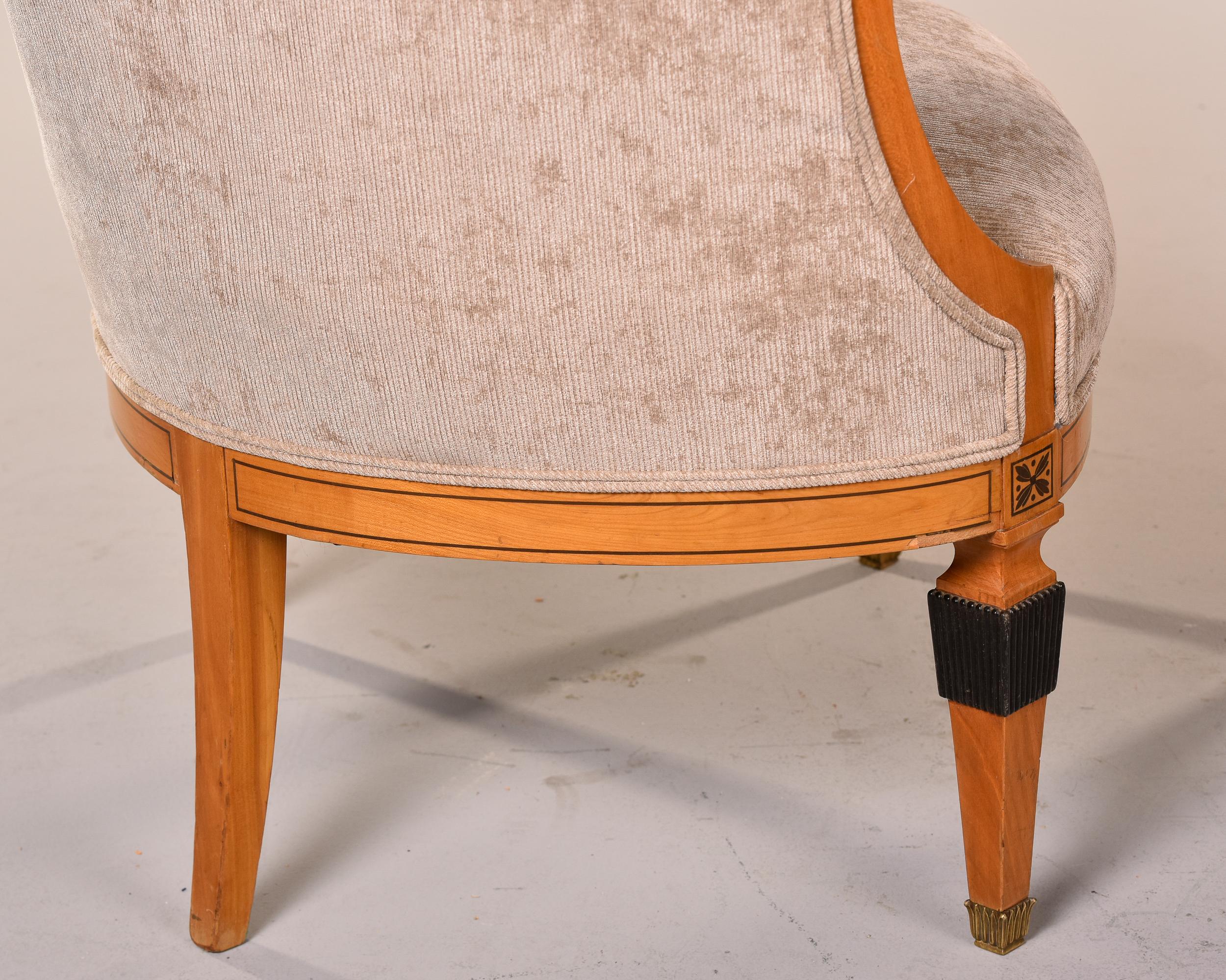 Pair 1930s French Bergeres with New Upholstery and Black Painted Details For Sale 9