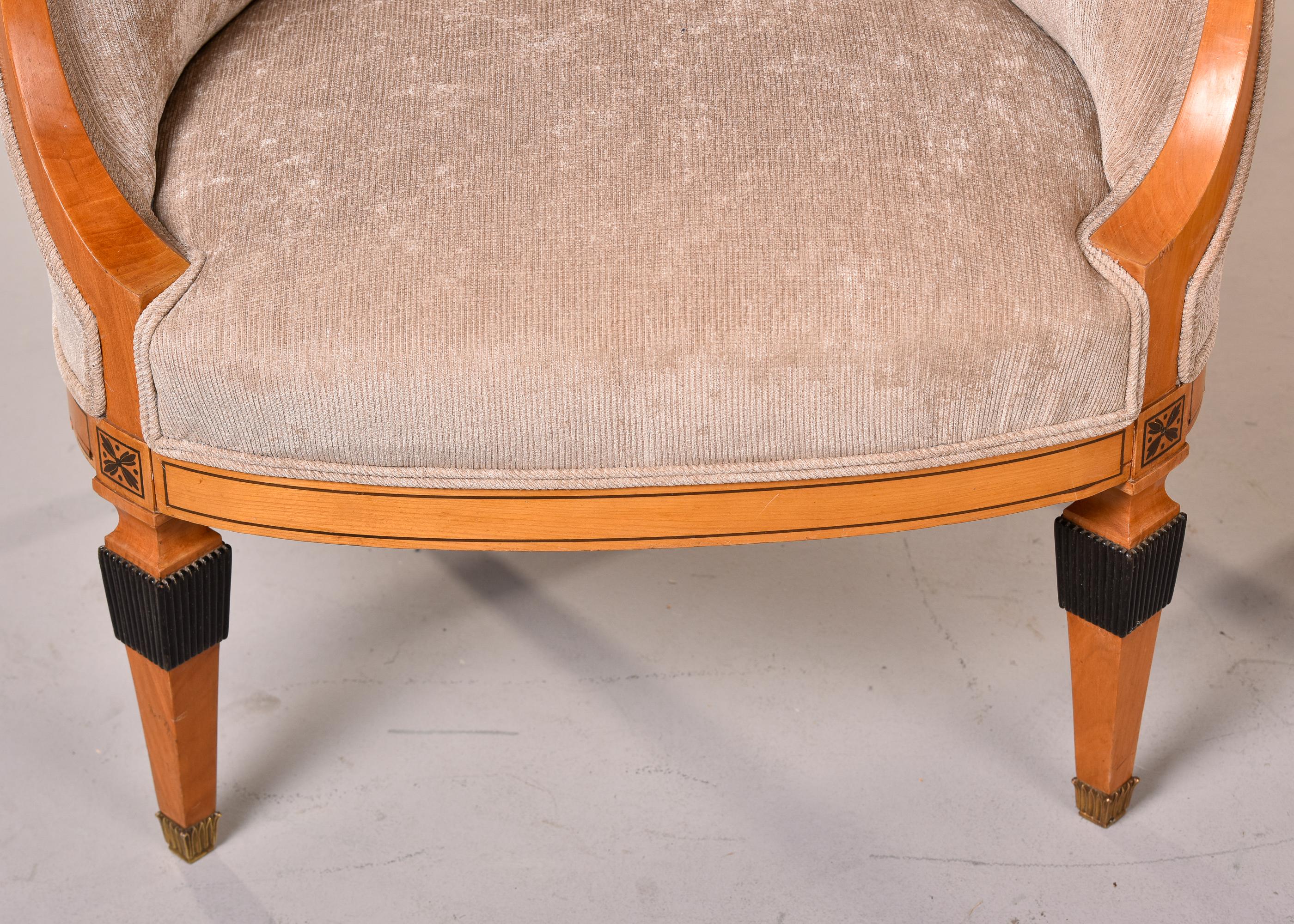 Pair 1930s French Bergeres with New Upholstery and Black Painted Details For Sale 2