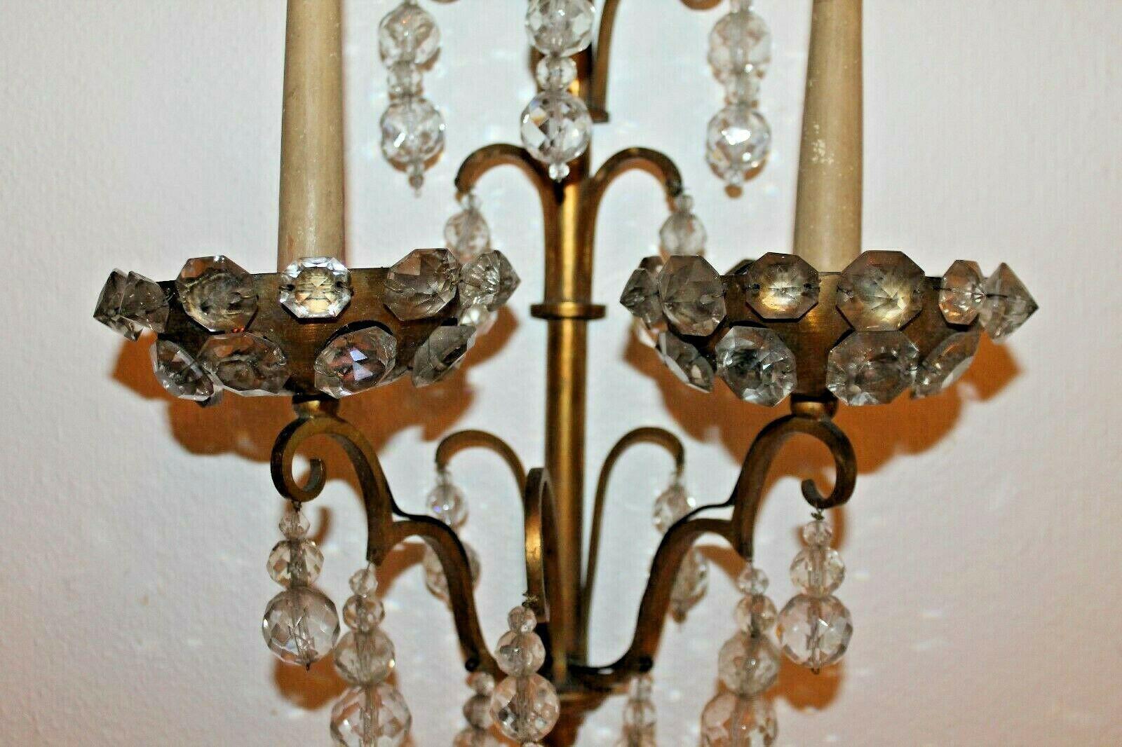 Pair 1930's French Louis XV Bronze & Cut Crystal Wall Sconces attr Maison Jansen For Sale 5