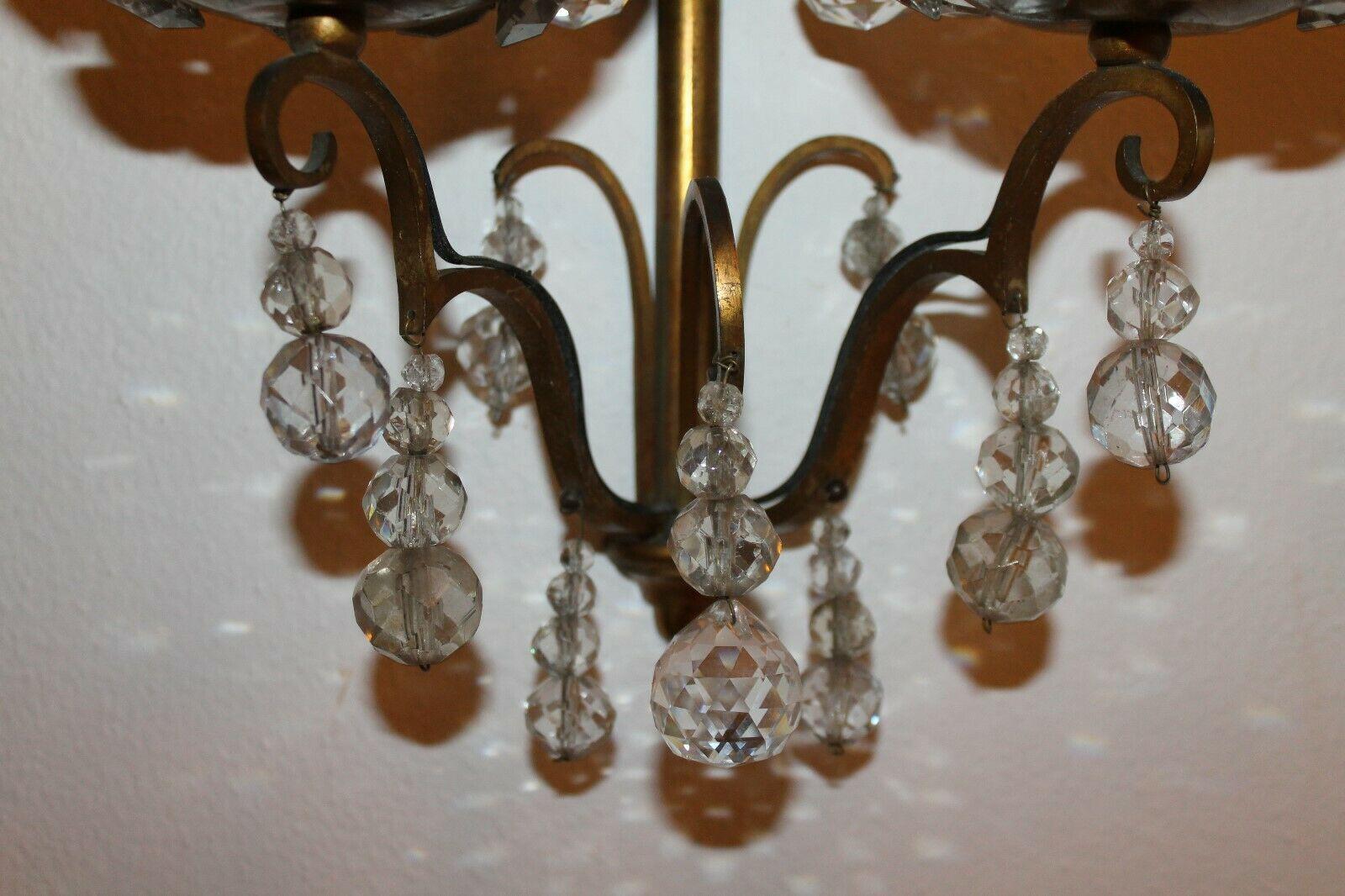Pair 1930's French Louis XV Bronze & Cut Crystal Wall Sconces attr Maison Jansen For Sale 6