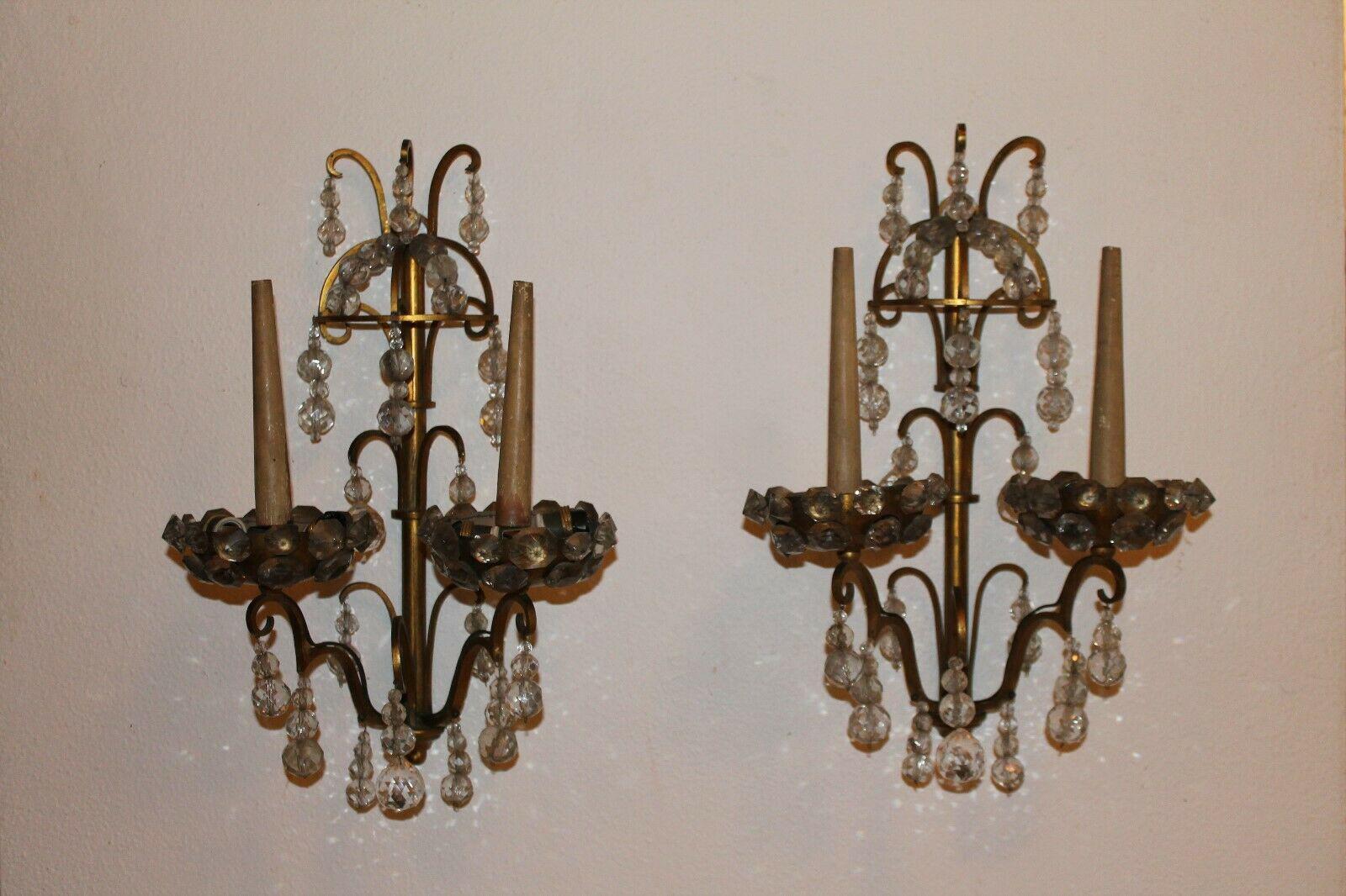 Pair 1930's French Louis XV Bronze & Cut Crystal Wall Sconces attr Maison Jansen For Sale 7
