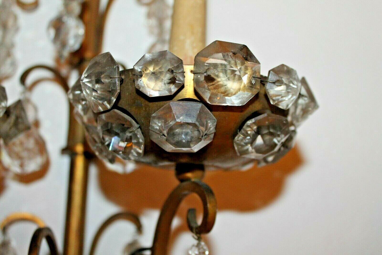 Pair 1930's French Louis XV Bronze & Cut Crystal Wall Sconces attr Maison Jansen In Good Condition For Sale In Opa Locka, FL