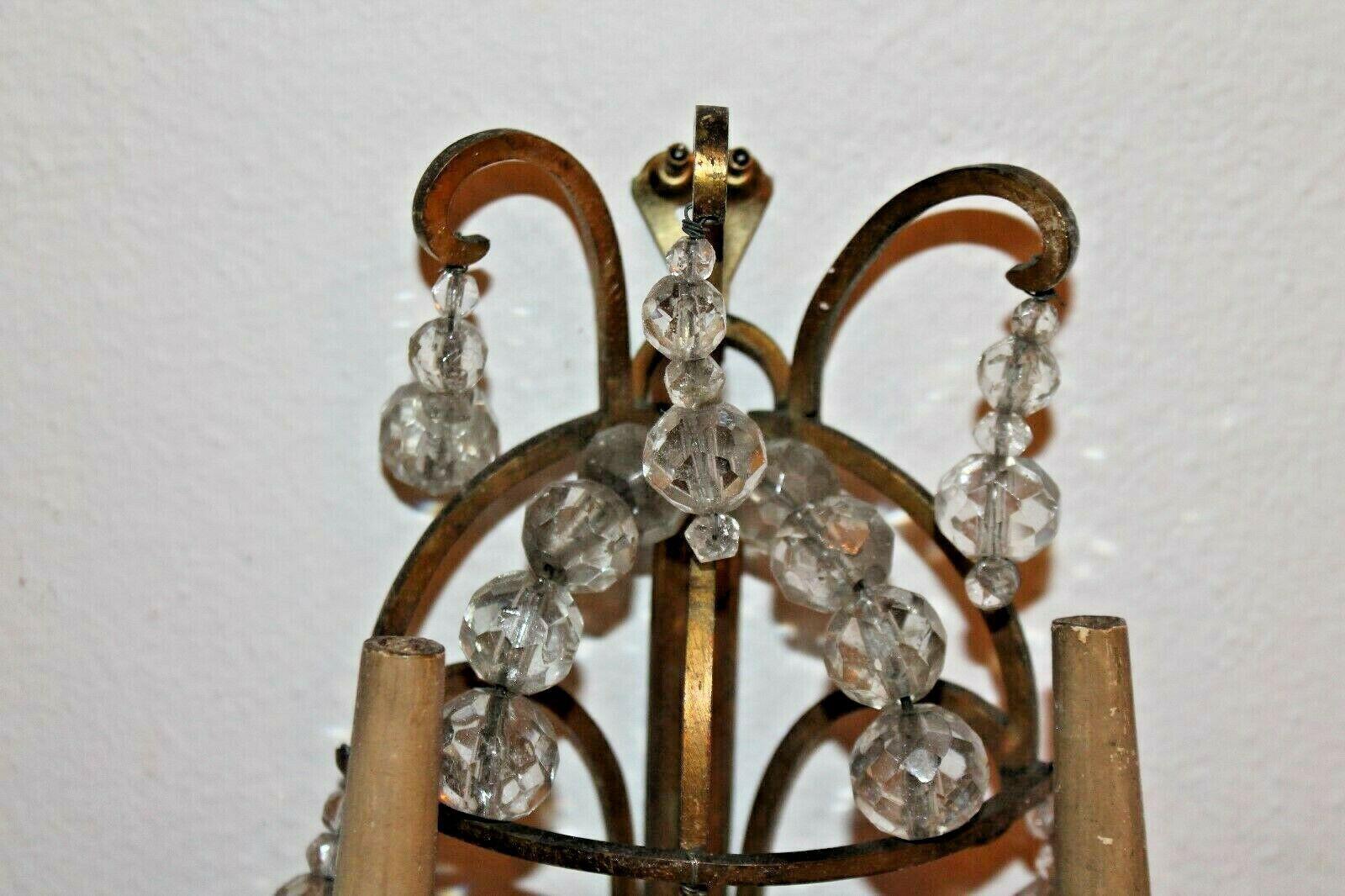 Pair 1930's French Louis XV Bronze & Cut Crystal Wall Sconces attr Maison Jansen For Sale 1