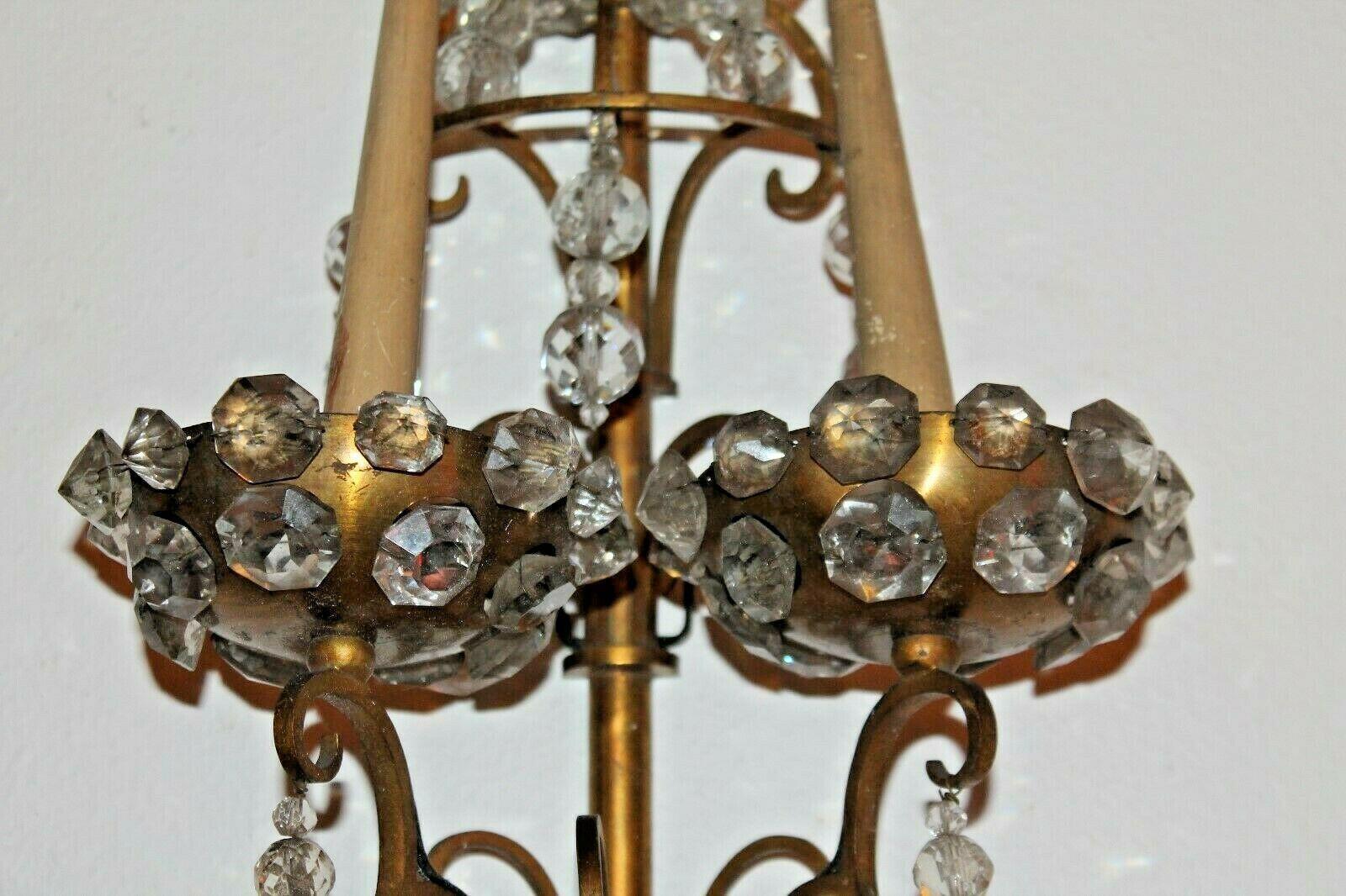 Pair 1930's French Louis XV Bronze & Cut Crystal Wall Sconces attr Maison Jansen For Sale 2