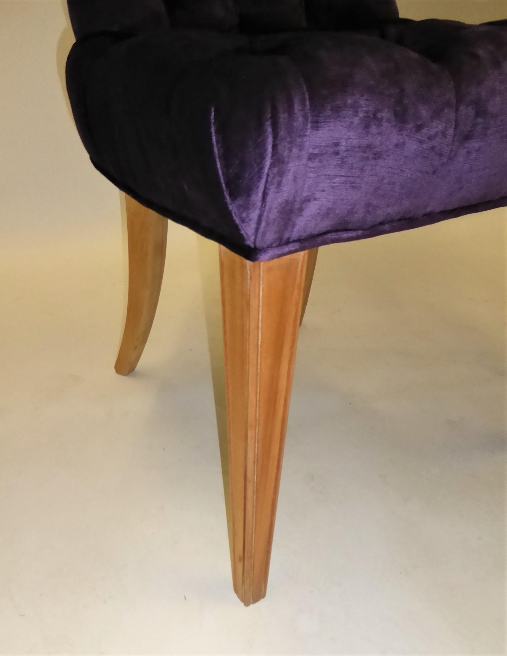 Pair 1930s Royal Purple Velvet Deep Tufted Slipper Chairs 1