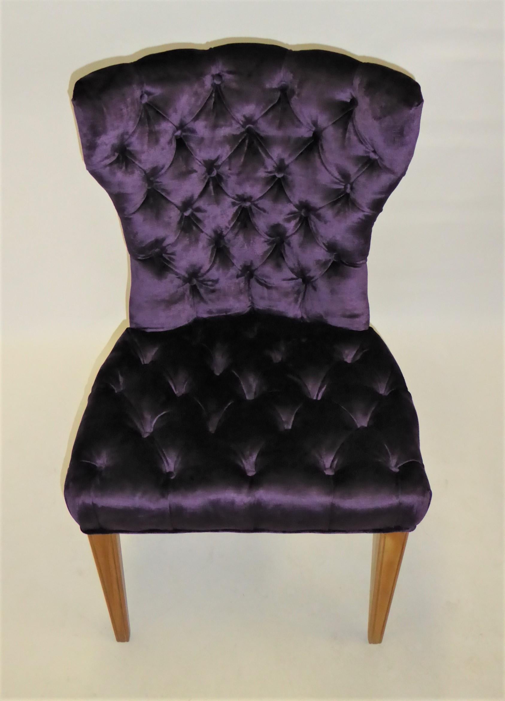 Pair 1930s Royal Purple Velvet Deep Tufted Slipper Chairs 2