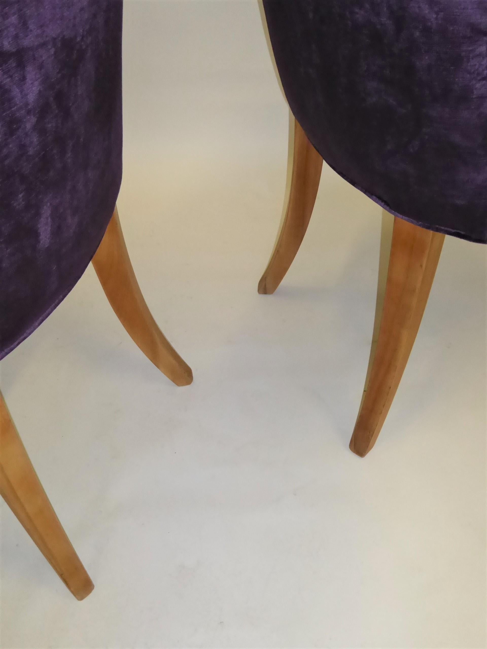 Pair 1930s Royal Purple Velvet Deep Tufted Slipper Chairs 3