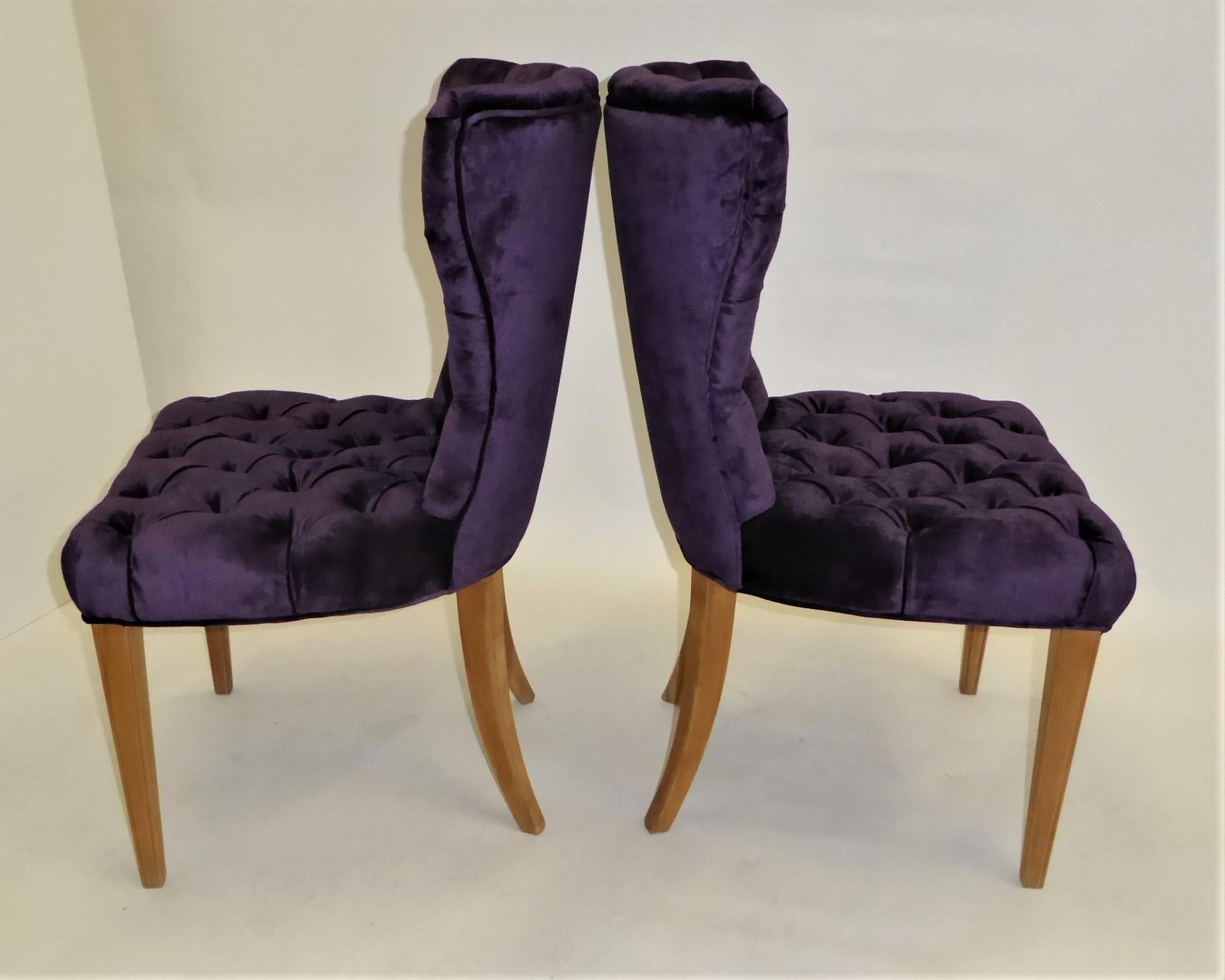 American Pair 1930s Royal Purple Velvet Deep Tufted Slipper Chairs