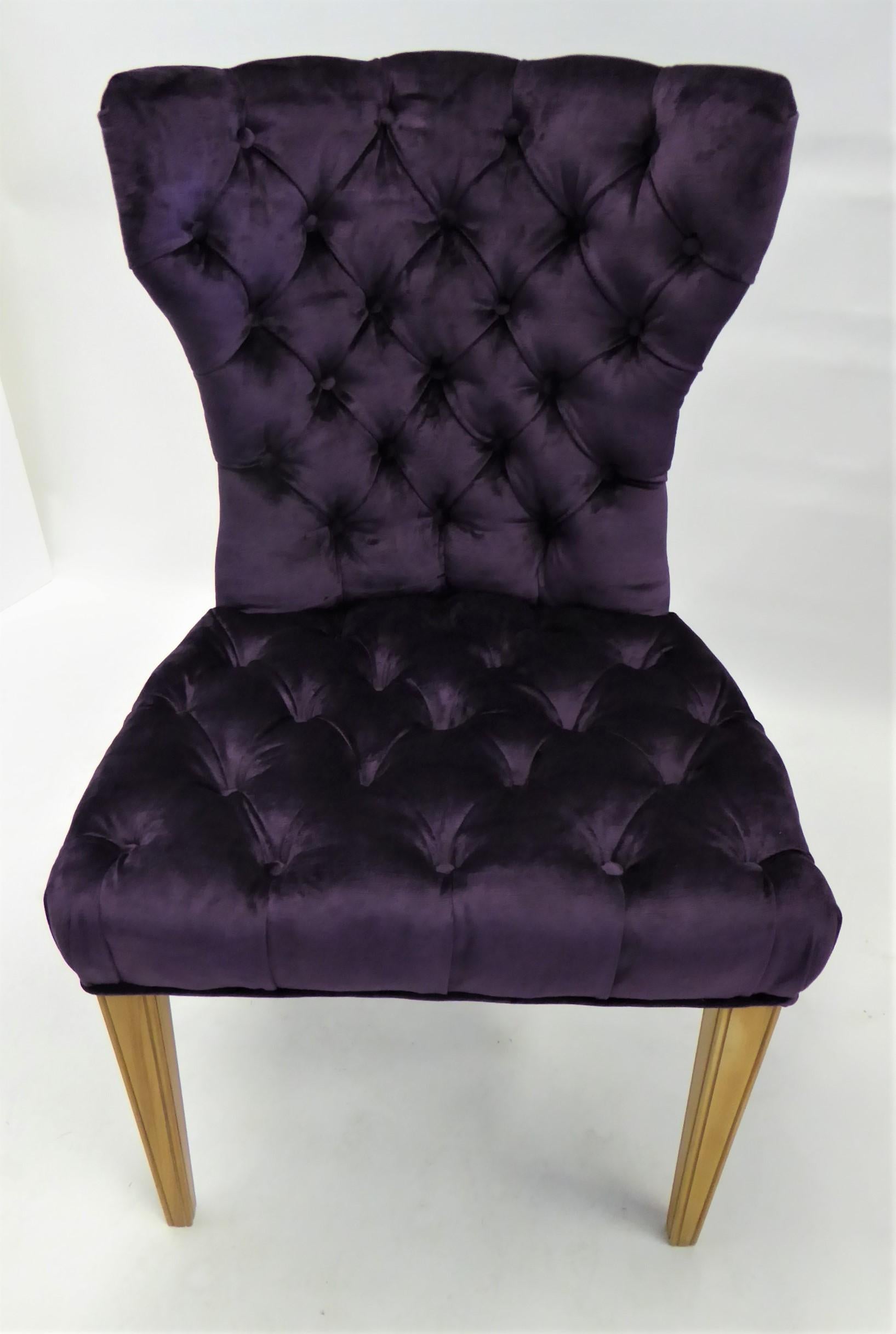 Mid-20th Century Pair 1930s Royal Purple Velvet Deep Tufted Slipper Chairs