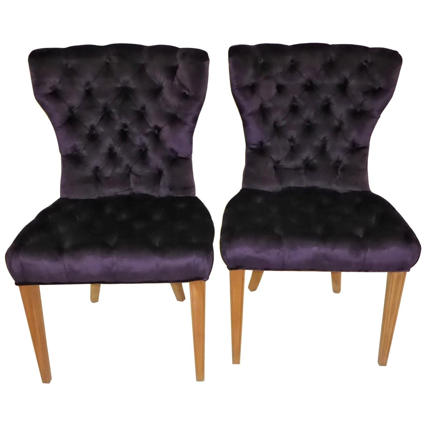 Pair 1930s Royal Purple Velvet Deep Tufted Slipper Chairs