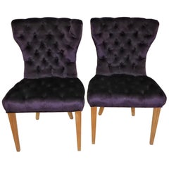 Vintage Pair 1930s Royal Purple Velvet Deep Tufted Slipper Chairs