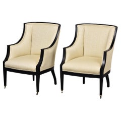 Pair 1930s Swedish Chairs With Black Frames and New Upholstery