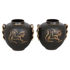 Pair 1938 Charles Catteau Art Deco Vases for Boch Frères Keramis, Belgium