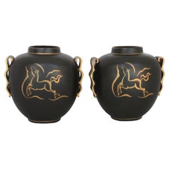 Pair 1938 Charles Catteau Art Deco Vases for Boch Frères Keramis, Belgium