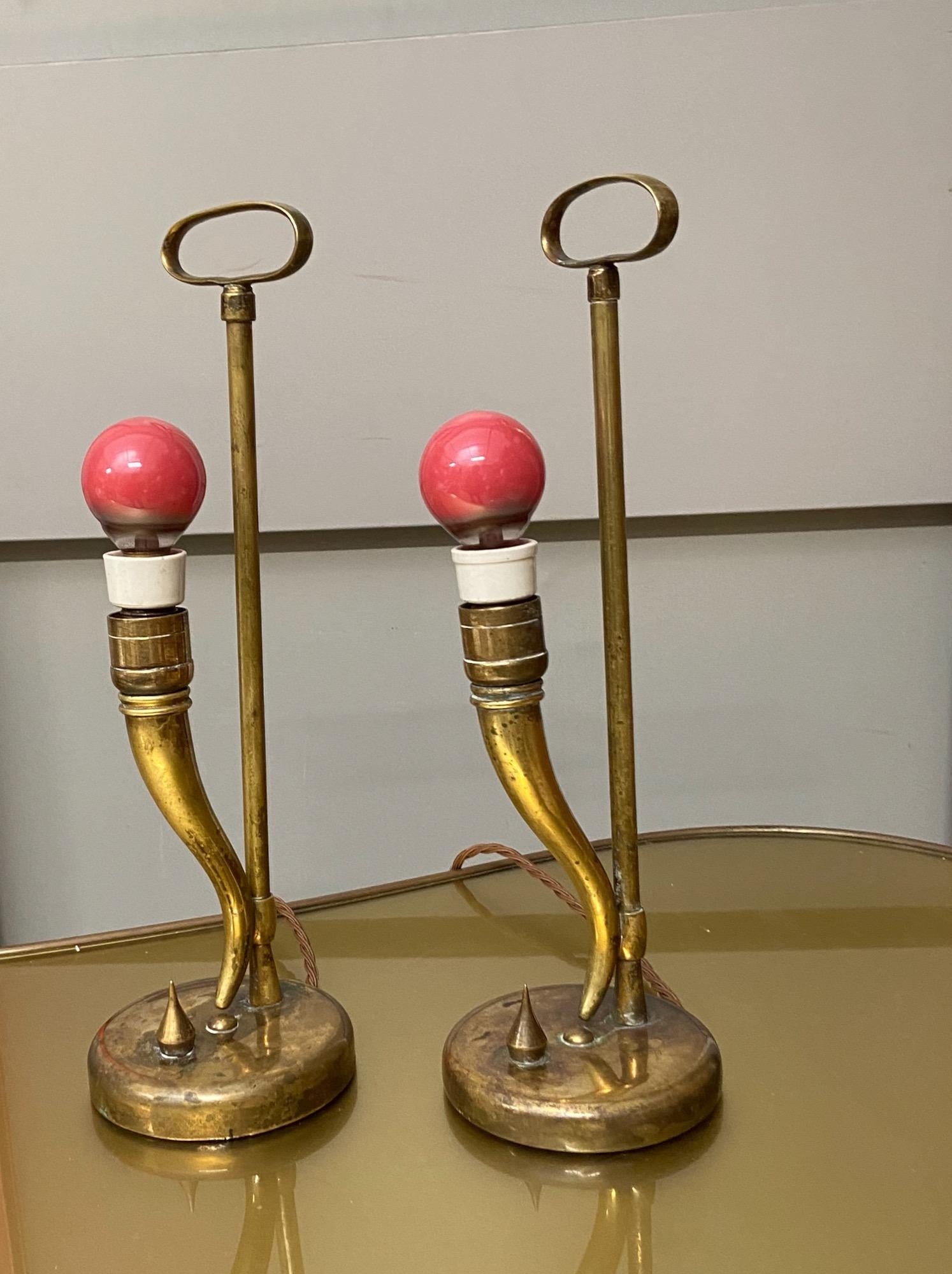 Pair 1940s / 50s Brass Table Lamps attributed to Gio Ponti and Emilio Lancia For Sale 2