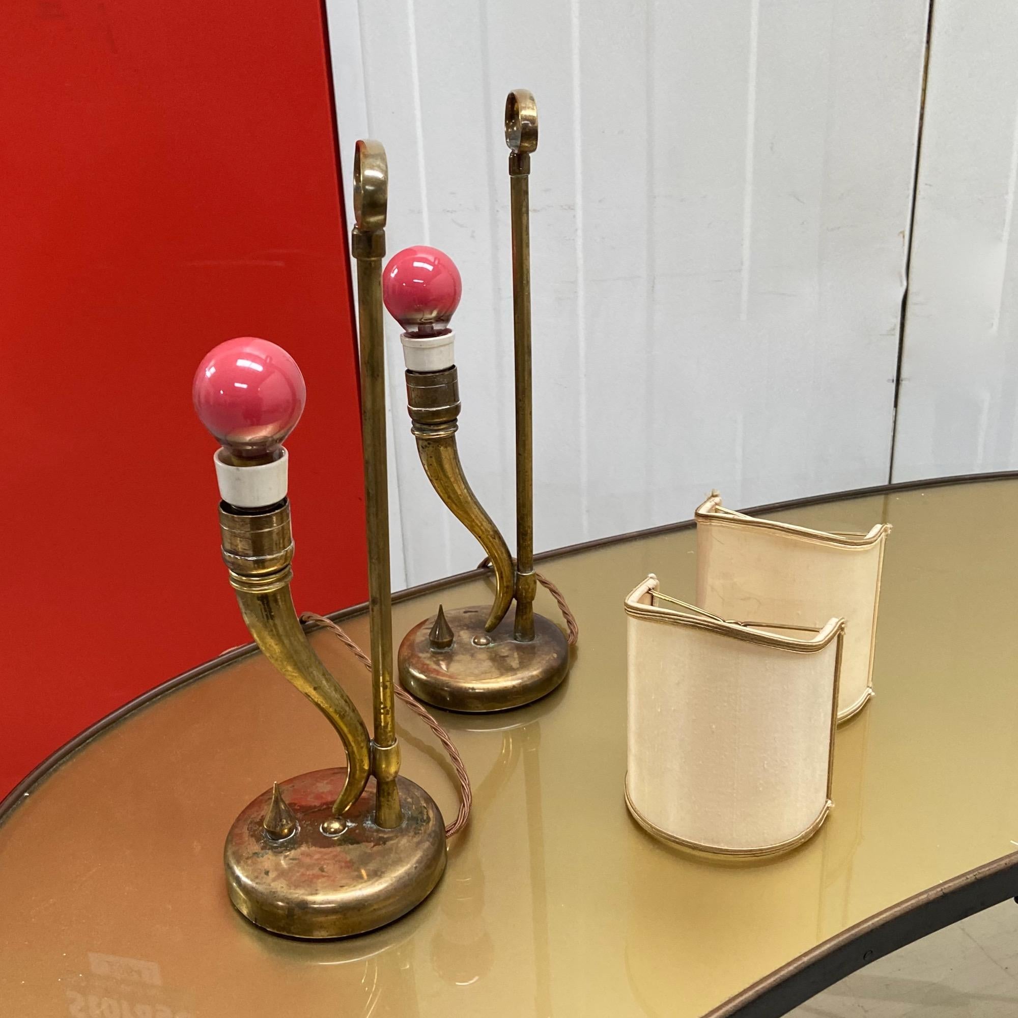 Pair 1940s / 50s Brass Table Lamps attributed to Gio Ponti and Emilio Lancia For Sale 1