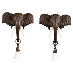 Pair 1940s Continental Elephant Head Sconces