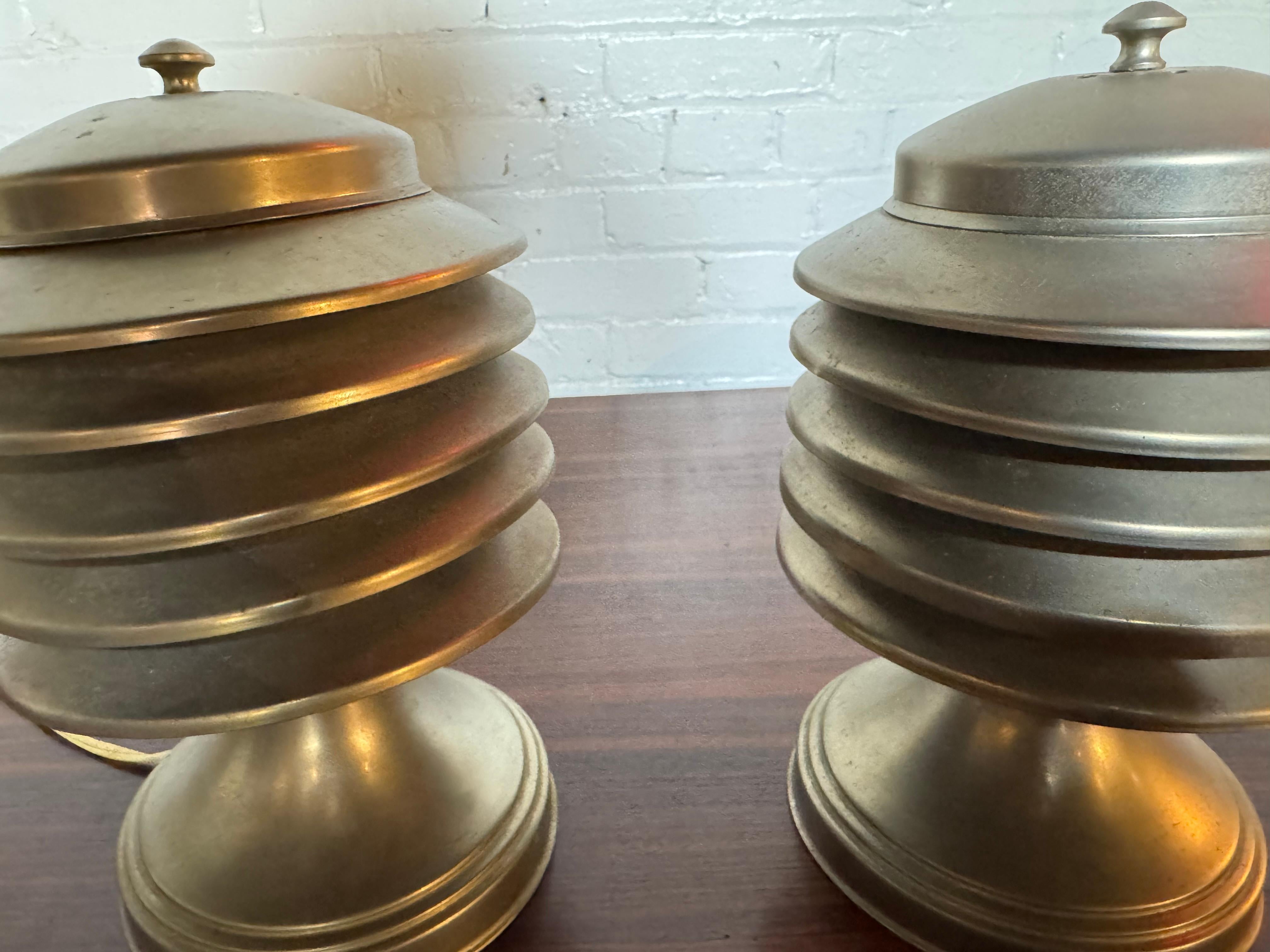 Matched Pair of 1930's / 1940s 'Coulter' Louvered Table Lamps, Art Deco / Machine Age..Bauhaus...  Classic design..Fit seamlessly with modern, contemporary. deco, industrial, etc.