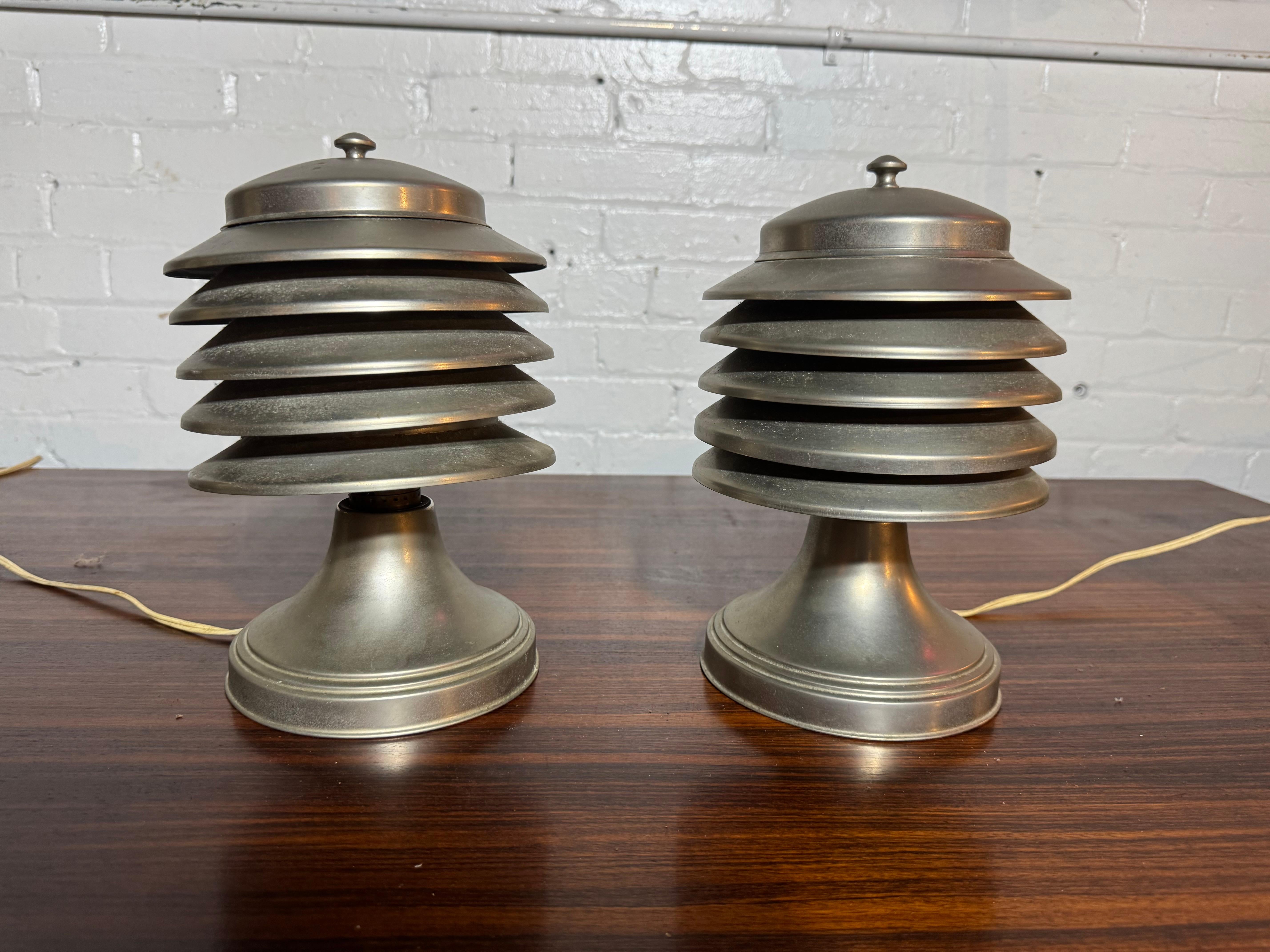 Bauhaus Pair 1940s 'Coulter' Louvered Table Lamps, Art Deco / Machine Age For Sale