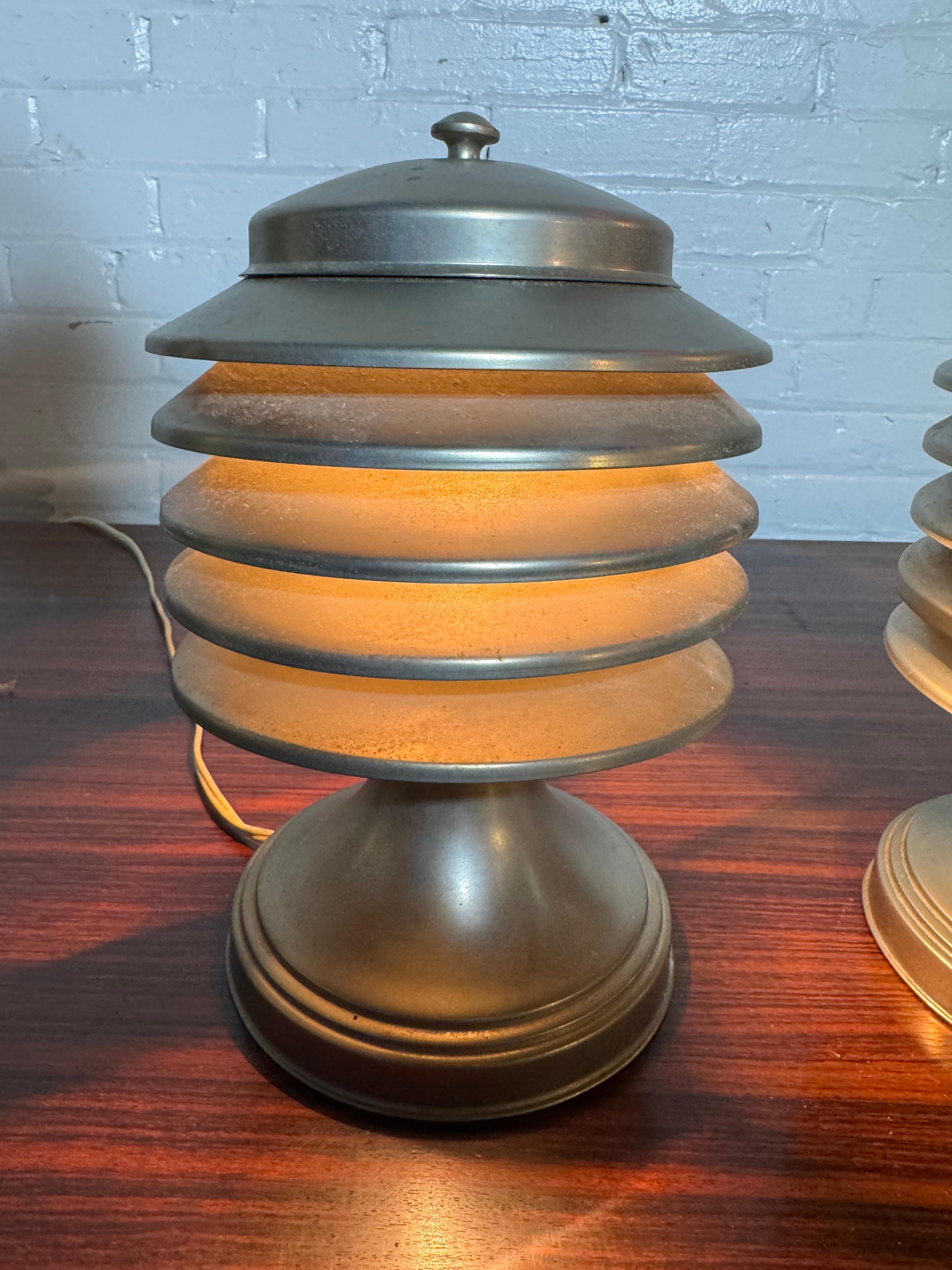 Mid-20th Century Pair 1940s 'Coulter' Louvered Table Lamps, Art Deco / Machine Age For Sale