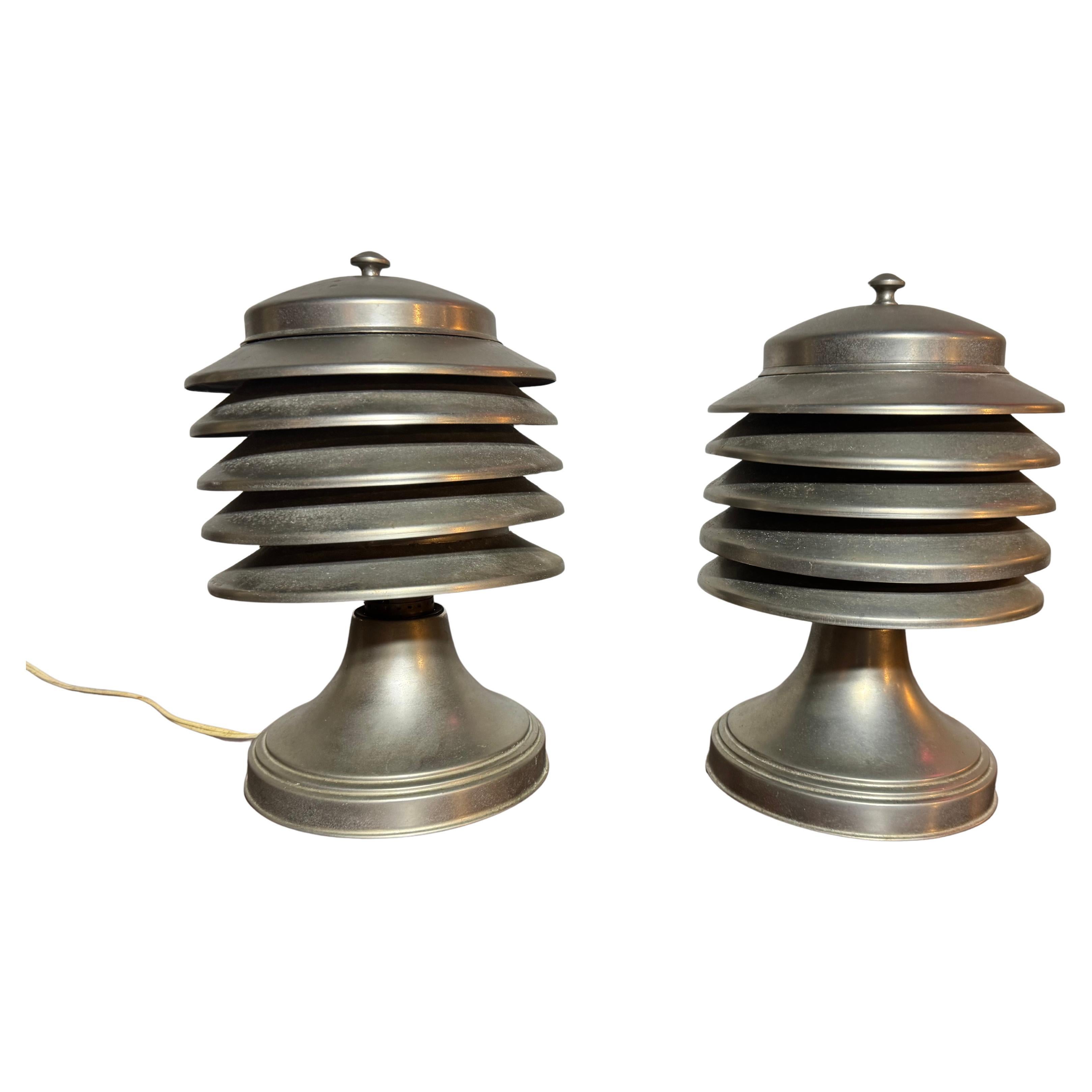 Pair 1940s 'Coulter' Louvered Table Lamps, Art Deco / Machine Age For Sale