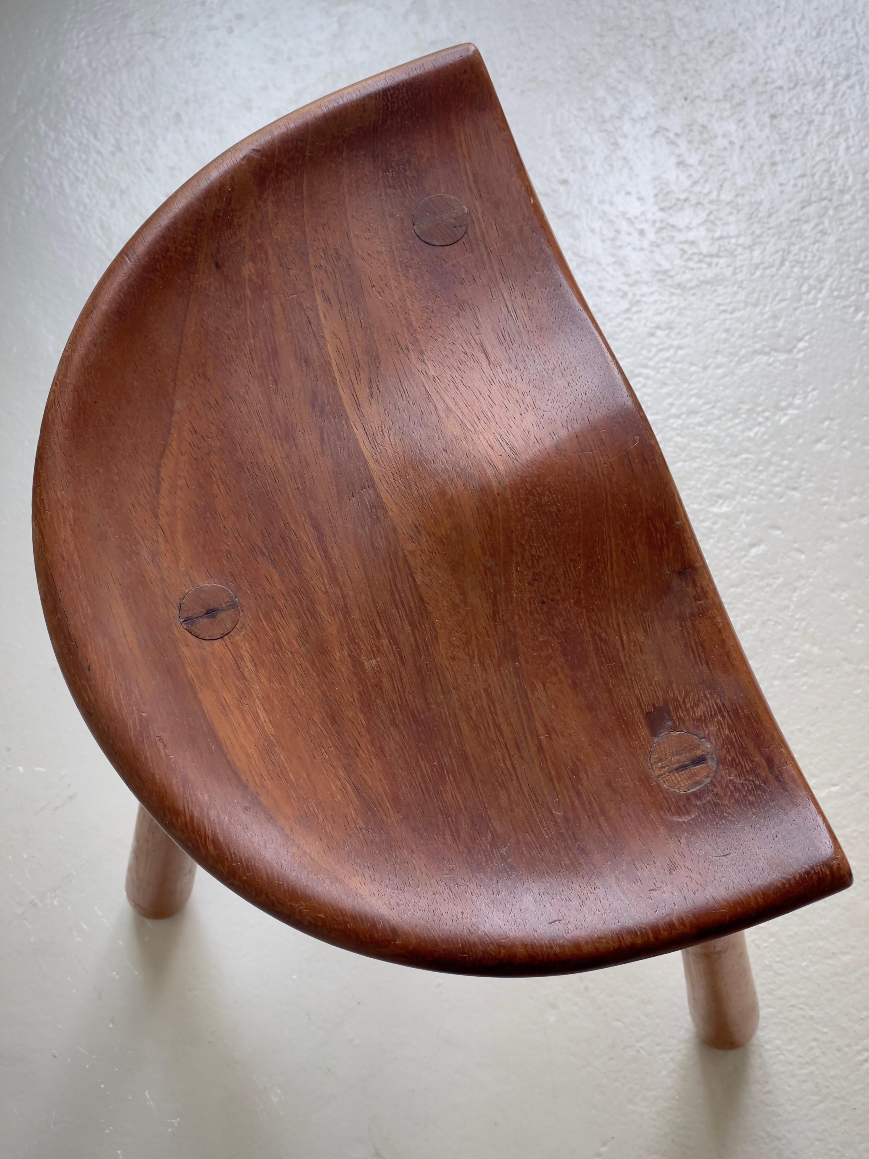 Mid-20th Century Pair 1940s danish cabinetmaker stools carved teak seats and club shaped oak legs For Sale