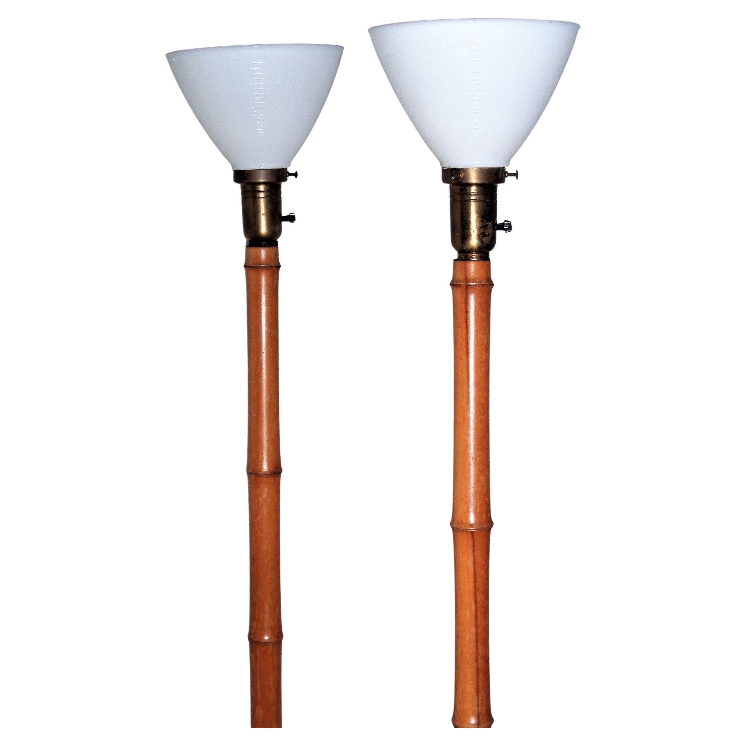 Turned Pair 1940's Faux Bamboo Floor Lamps